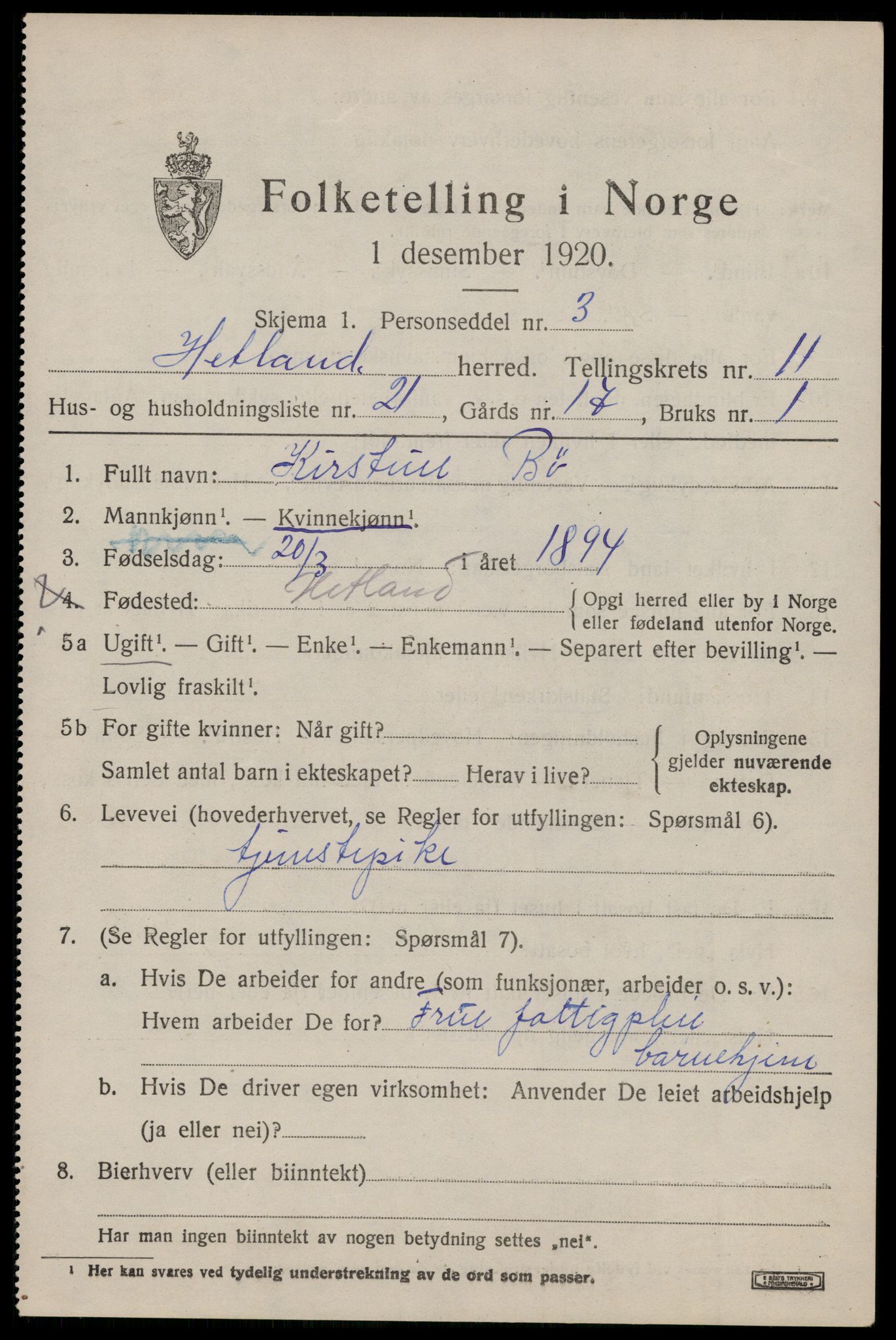 SAST, Folketelling 1920 for 1126 Hetland herred, 1920, s. 20283