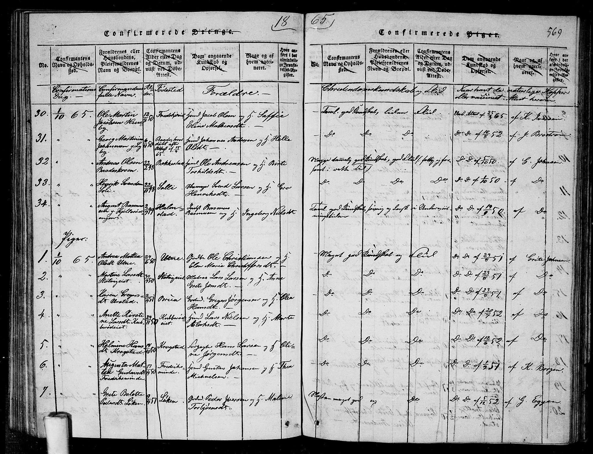 Rygge prestekontor Kirkebøker, SAO/A-10084b/G/Ga/L0001: Klokkerbok nr. 1, 1814-1871, s. 568-569