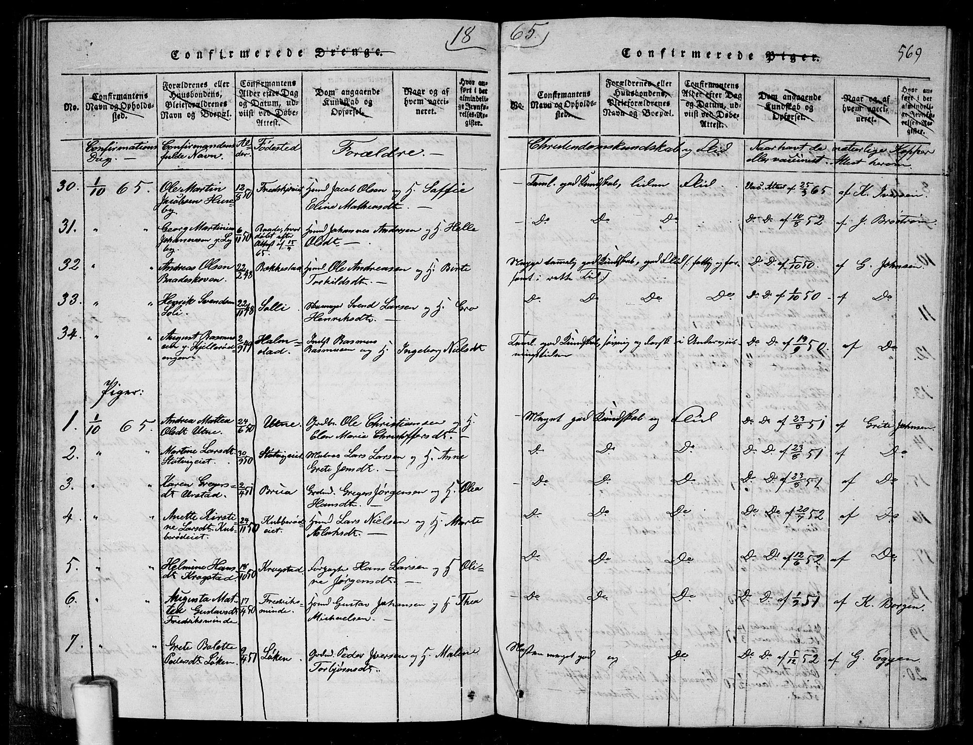 Rygge prestekontor Kirkebøker, AV/SAO-A-10084b/G/Ga/L0001: Klokkerbok nr. 1, 1814-1871, s. 568-569