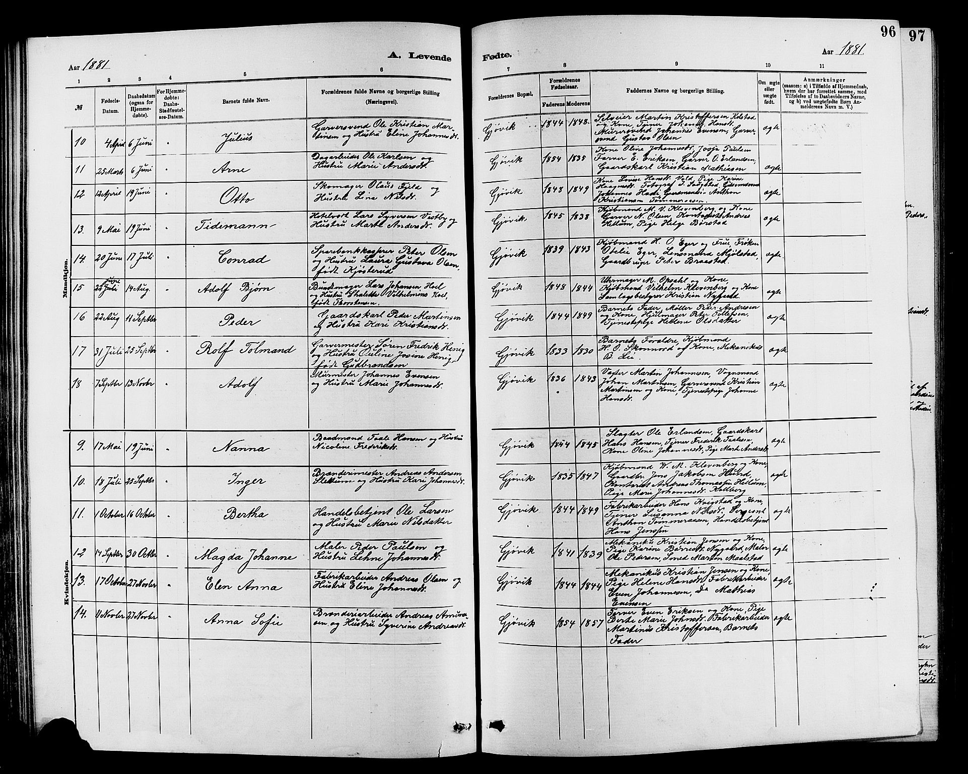 Vardal prestekontor, AV/SAH-PREST-100/H/Ha/Hab/L0007: Klokkerbok nr. 7 /2, 1881-1895, s. 96