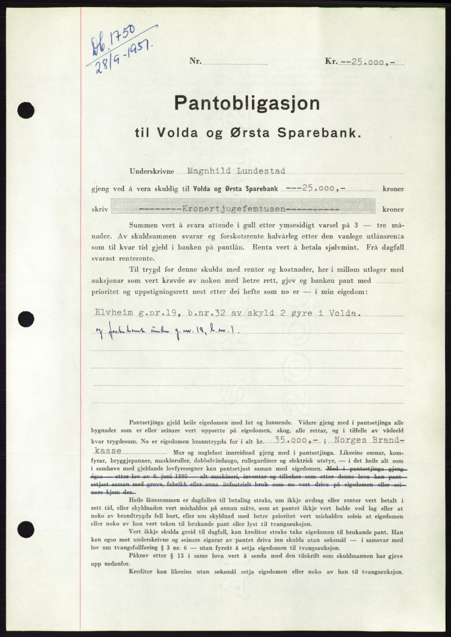 Søre Sunnmøre sorenskriveri, SAT/A-4122/1/2/2C/L0120: Pantebok nr. 8B, 1951-1951, Dagboknr: 1750/1951