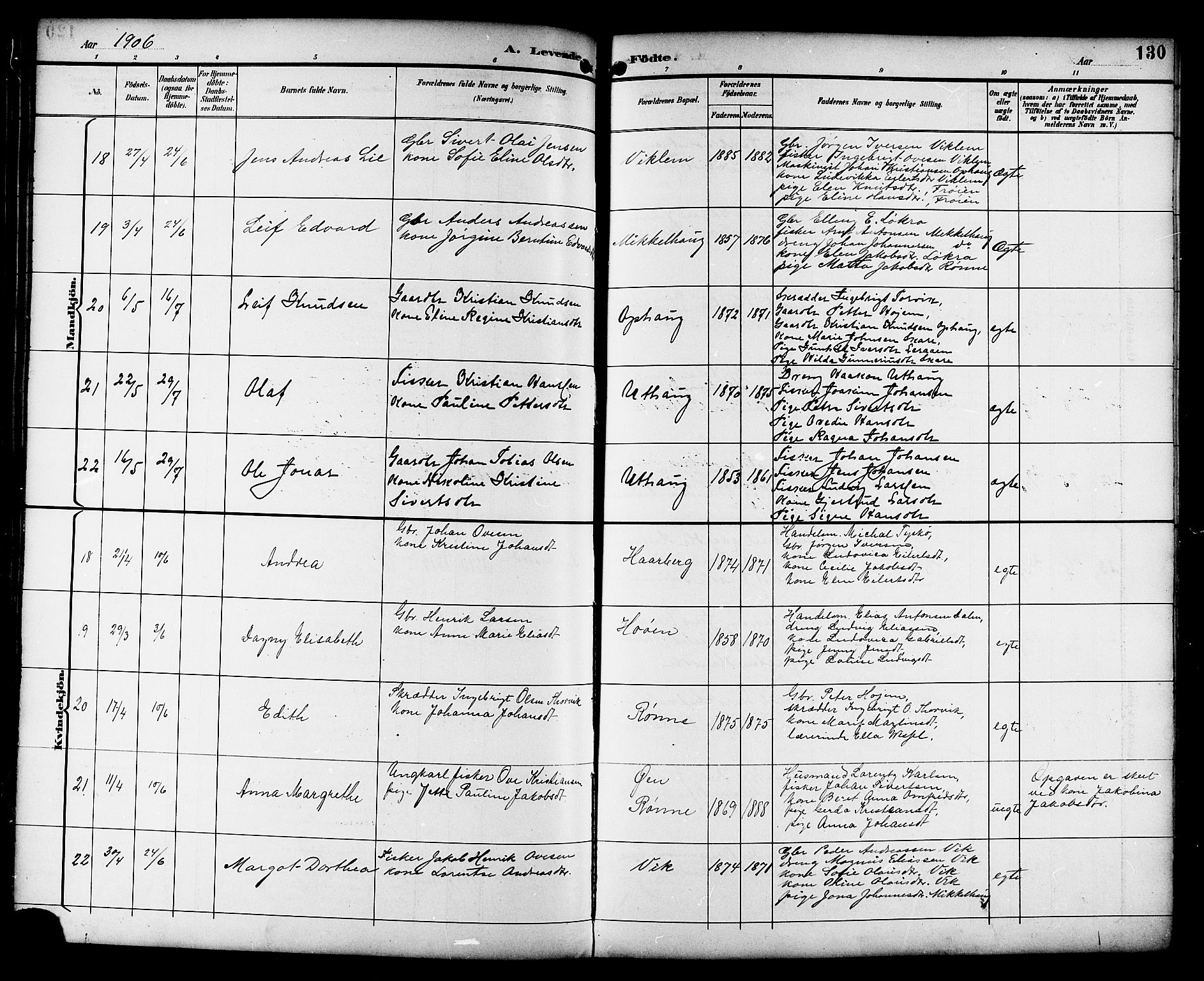 Ministerialprotokoller, klokkerbøker og fødselsregistre - Sør-Trøndelag, AV/SAT-A-1456/659/L0746: Klokkerbok nr. 659C03, 1893-1912, s. 130