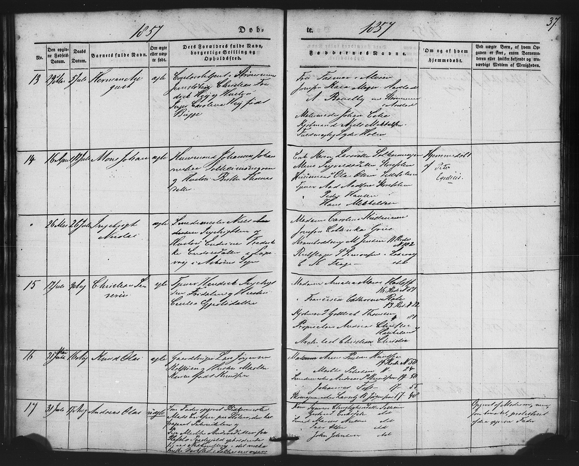 St. Jørgens hospital og Årstad sokneprestembete, AV/SAB-A-99934: Klokkerbok nr. A 2, 1843-1863, s. 37