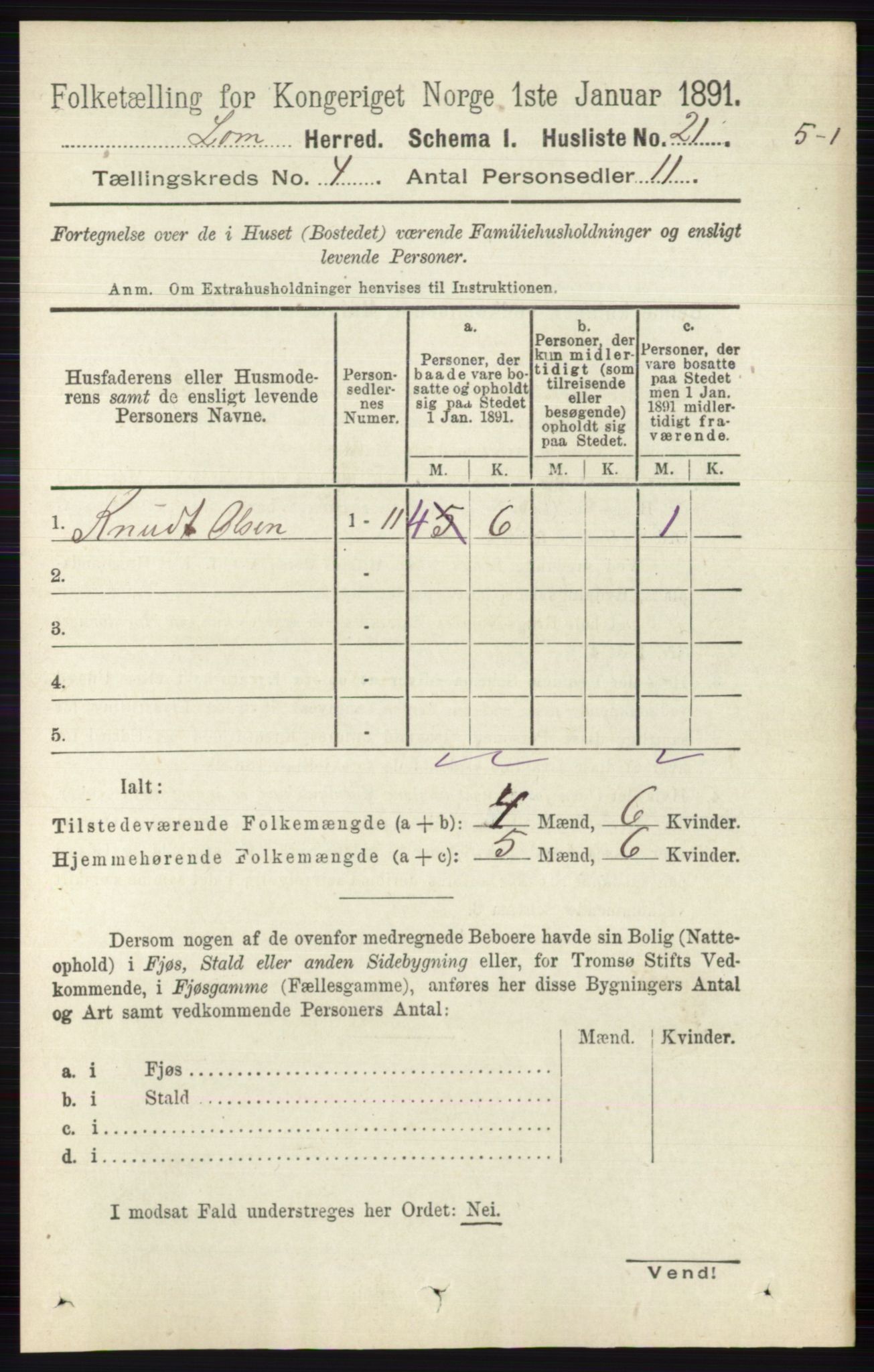 RA, Folketelling 1891 for 0514 Lom herred, 1891, s. 1476