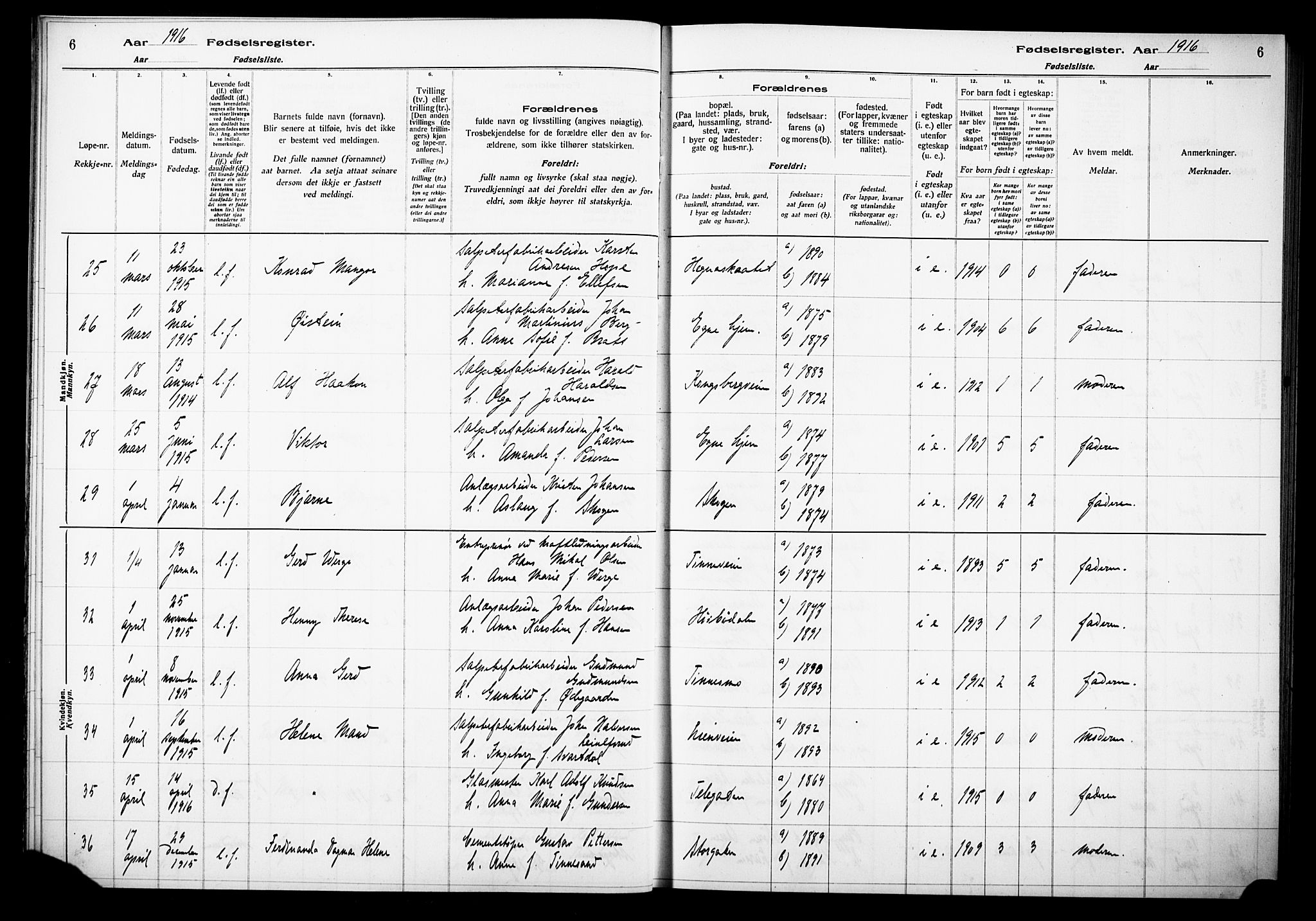 Notodden kirkebøker, AV/SAKO-A-290/J/Ja/L0001: Fødselsregister nr. 1, 1916-1924, s. 6