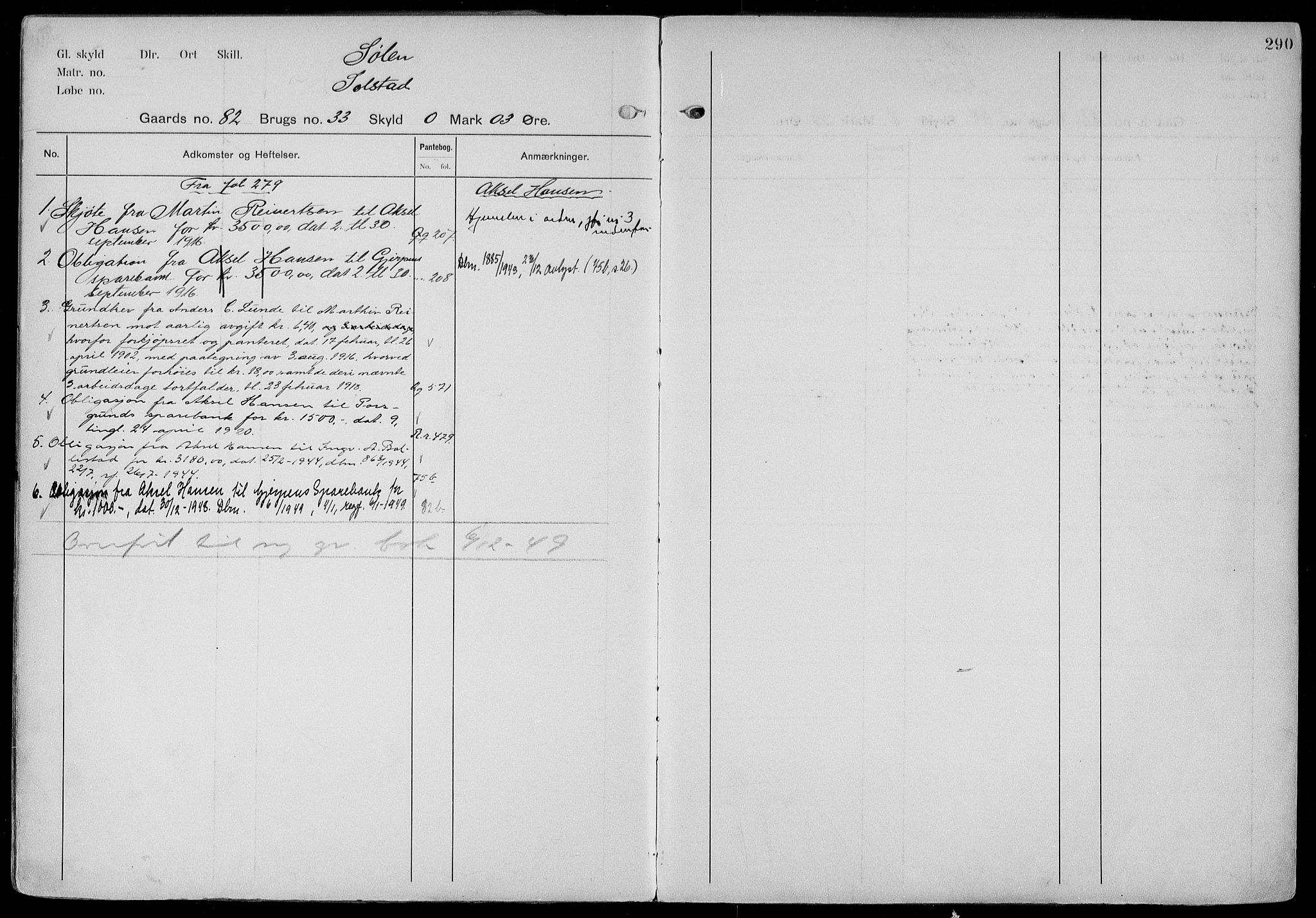 Gjerpen sorenskriveri, SAKO/A-216/G/Gb/Gbd/L0003: Panteregister nr. IV 3, s. 290
