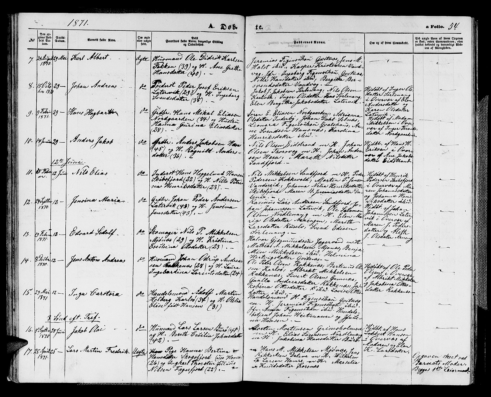 Karlsøy sokneprestembete, AV/SATØ-S-1299/H/Ha/Hab/L0003klokker: Klokkerbok nr. 3, 1862-1877, s. 54