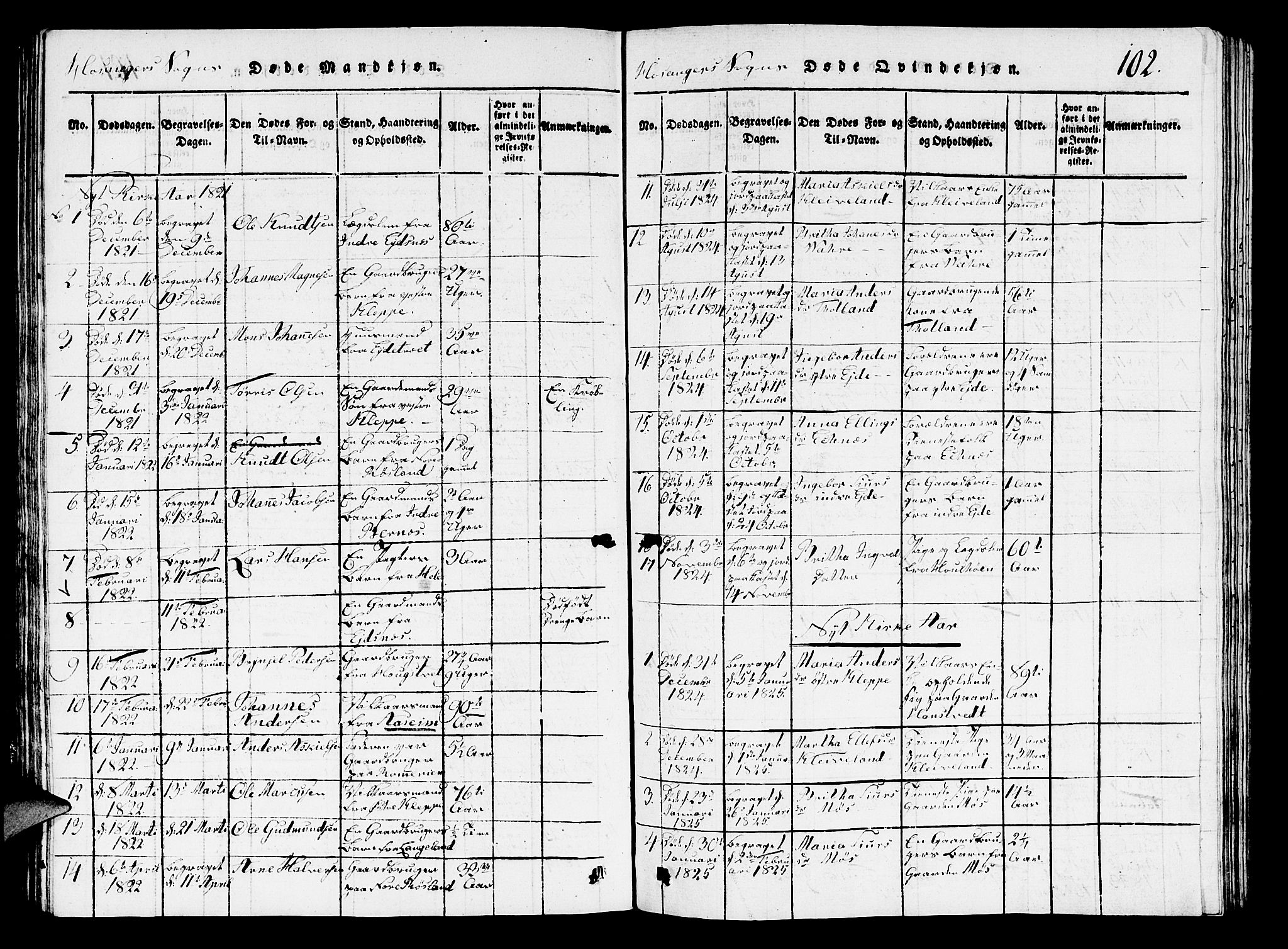 Hosanger sokneprestembete, AV/SAB-A-75801/H/Hab: Klokkerbok nr. A 1 /1, 1816-1856, s. 102