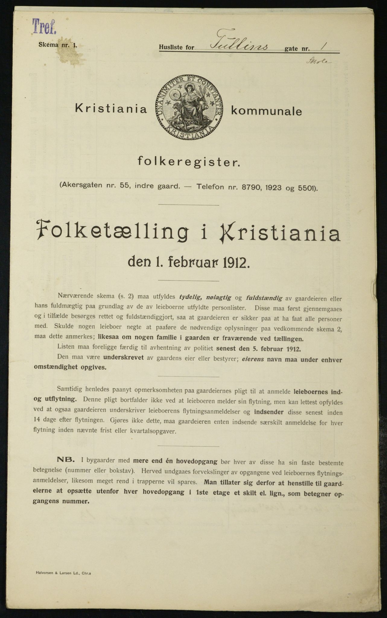 OBA, Kommunal folketelling 1.2.1912 for Kristiania, 1912, s. 117365