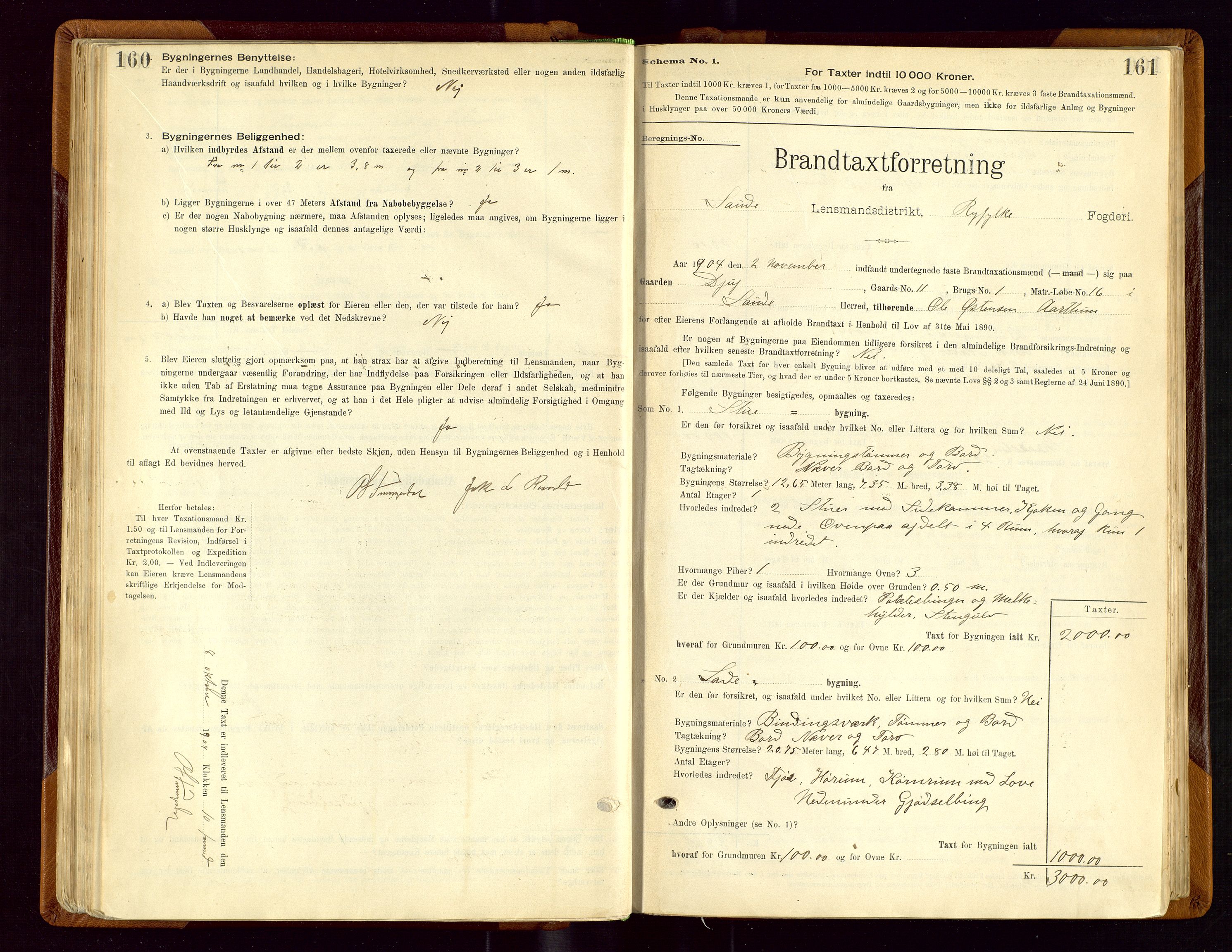 Sauda lensmannskontor, SAST/A-100177/Gob/L0001: Branntakstprotokoll - skjematakst, 1894-1914, s. 160-161