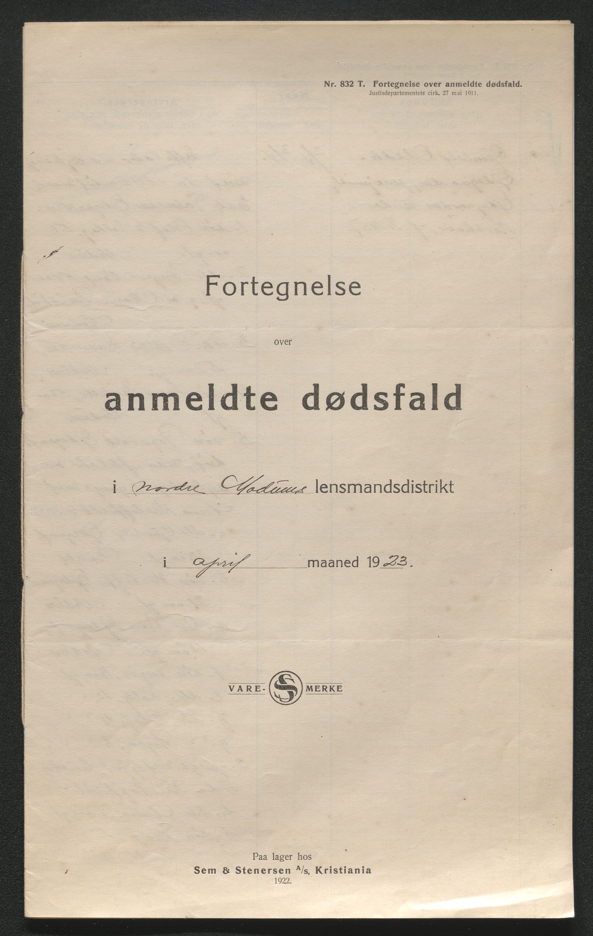 Eiker, Modum og Sigdal sorenskriveri, AV/SAKO-A-123/H/Ha/Hab/L0041: Dødsfallsmeldinger, 1922-1923, s. 673