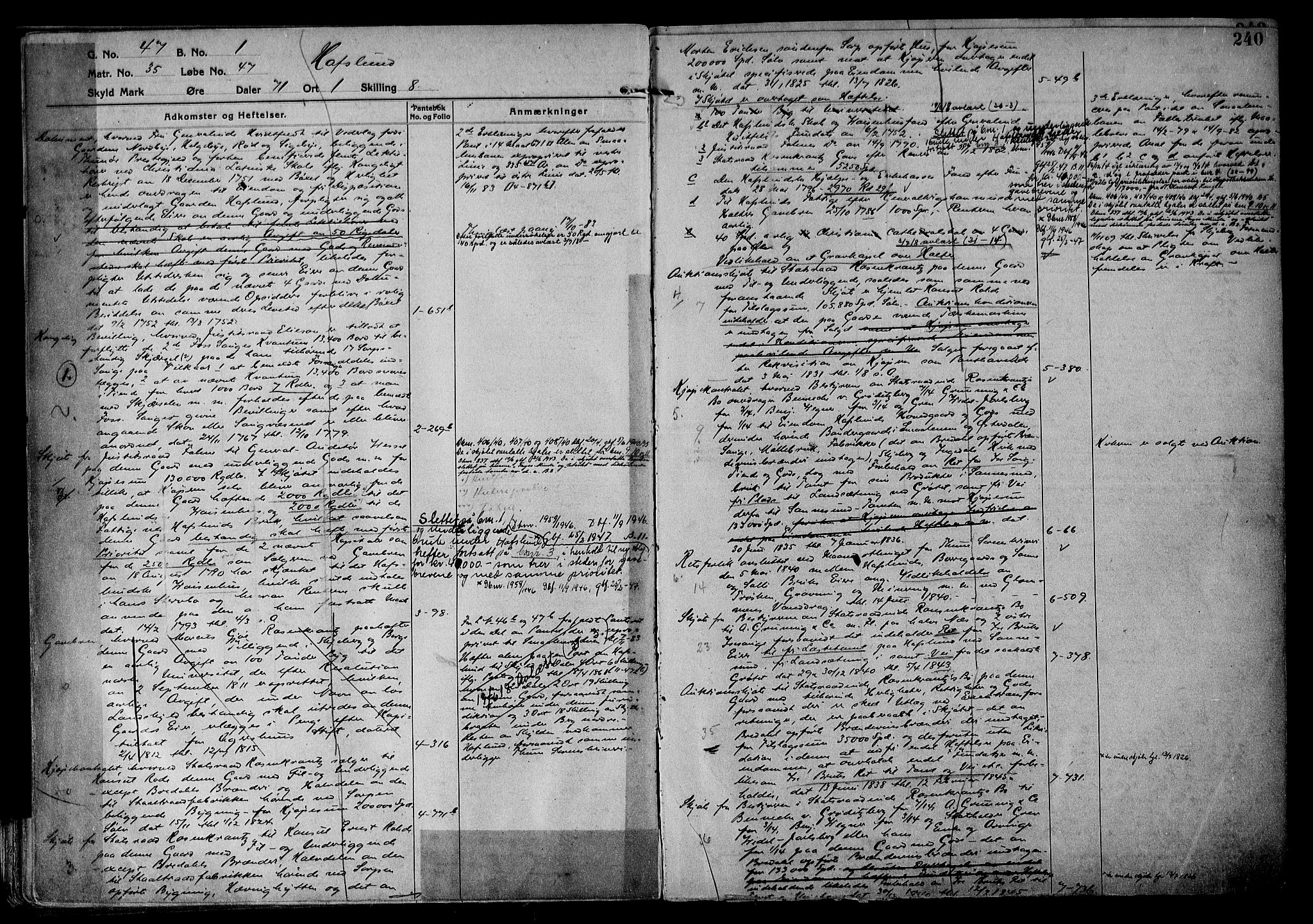 Tune sorenskriveri, AV/SAO-A-10470/G/Ga/Gab/Gabf/L0001: Panteregister nr. VI 1, 1782-1953, s. 240