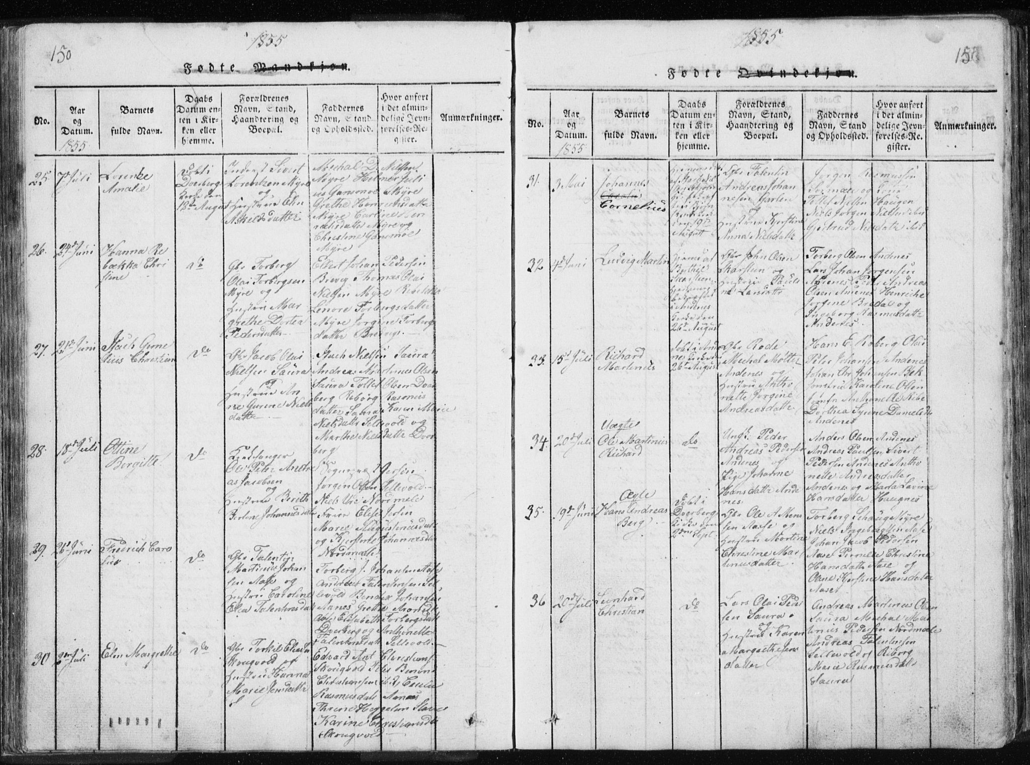 Ministerialprotokoller, klokkerbøker og fødselsregistre - Nordland, AV/SAT-A-1459/897/L1411: Klokkerbok nr. 897C01, 1820-1866, s. 150-151