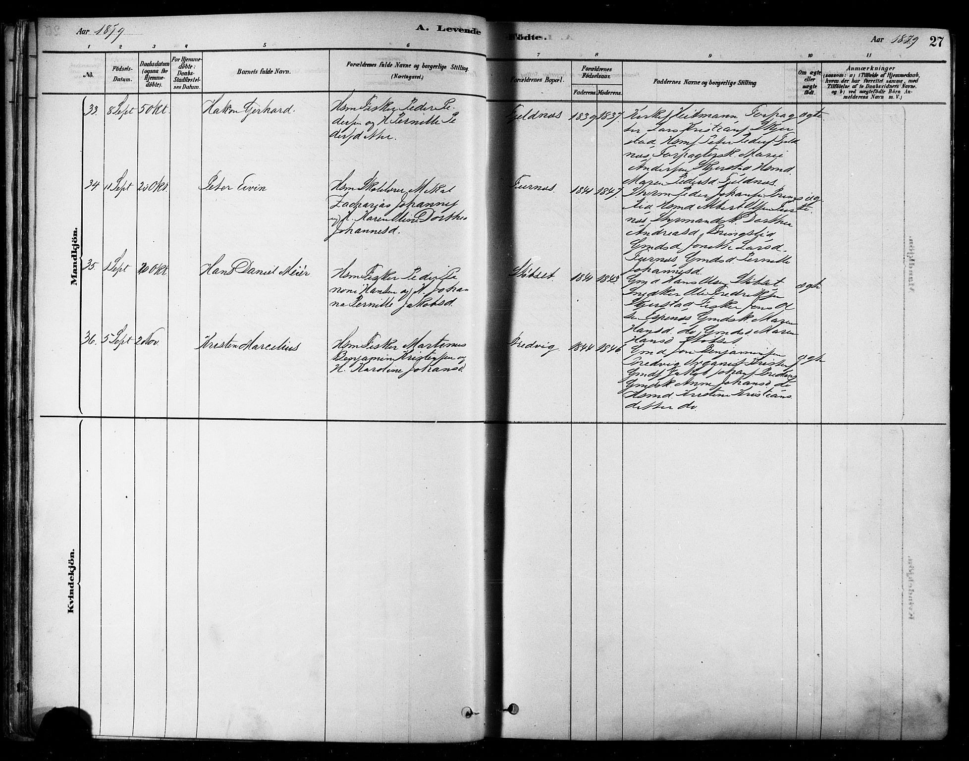 Ministerialprotokoller, klokkerbøker og fødselsregistre - Nordland, AV/SAT-A-1459/852/L0740: Ministerialbok nr. 852A10, 1878-1894, s. 27