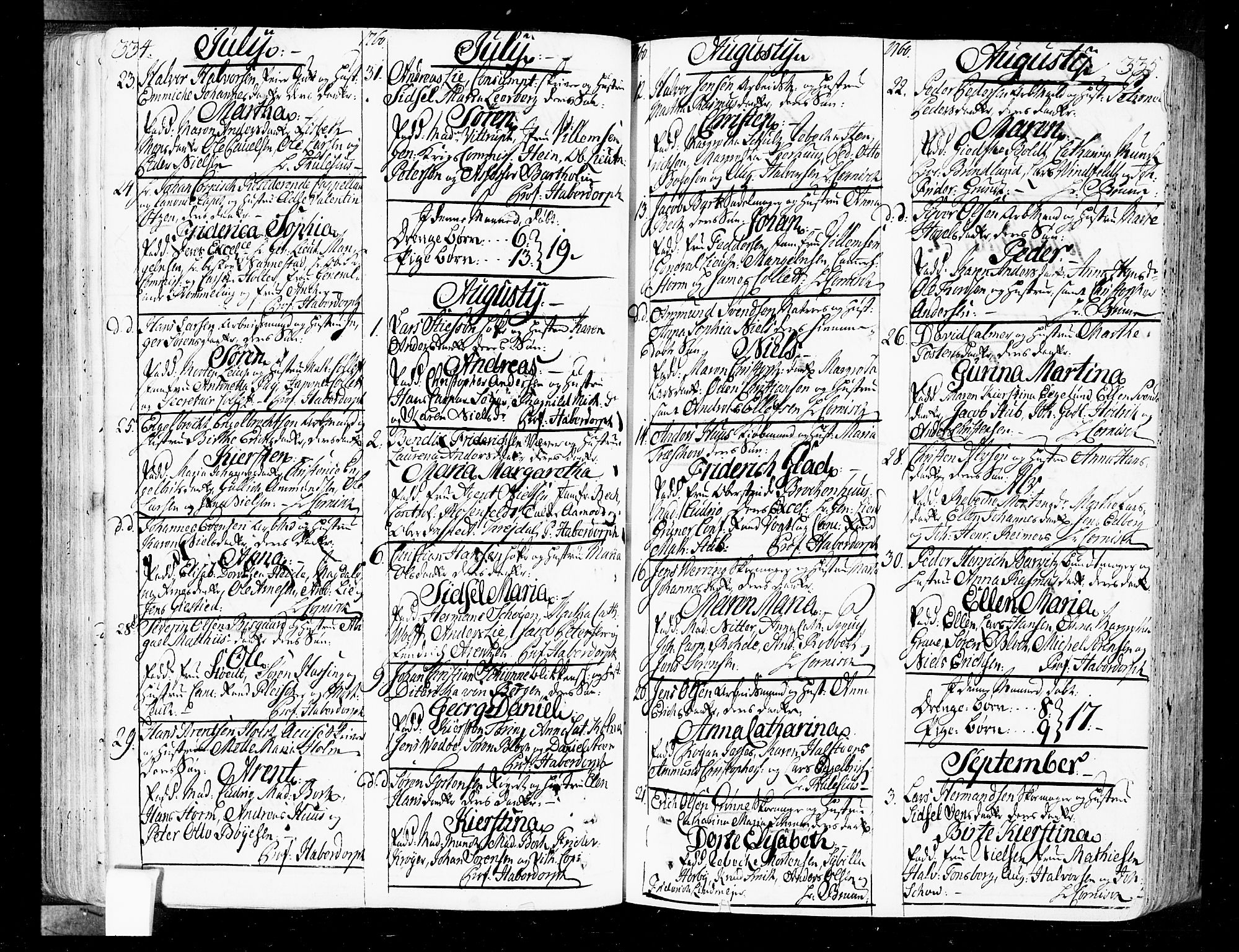 Oslo domkirke Kirkebøker, SAO/A-10752/F/Fa/L0004: Ministerialbok nr. 4, 1743-1786, s. 334-335