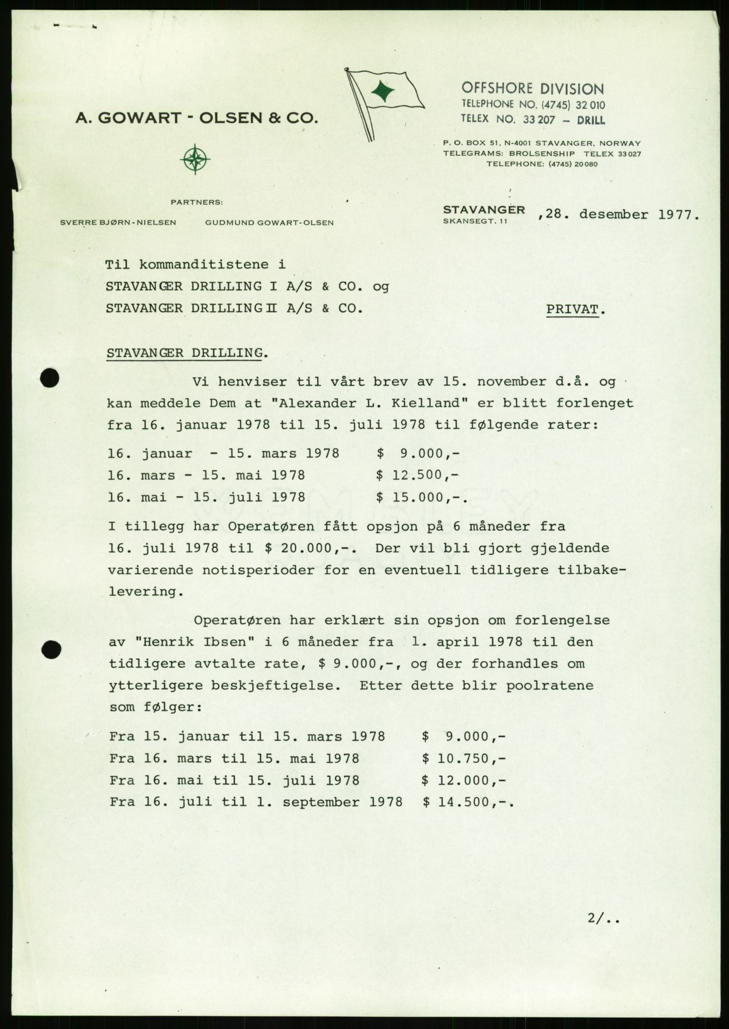 Pa 1503 - Stavanger Drilling AS, AV/SAST-A-101906/A/Ab/Abc/L0002: Styrekorrespondanse Stavanger Drilling I A/S og rapporter til styret, 1977-1978, s. 2