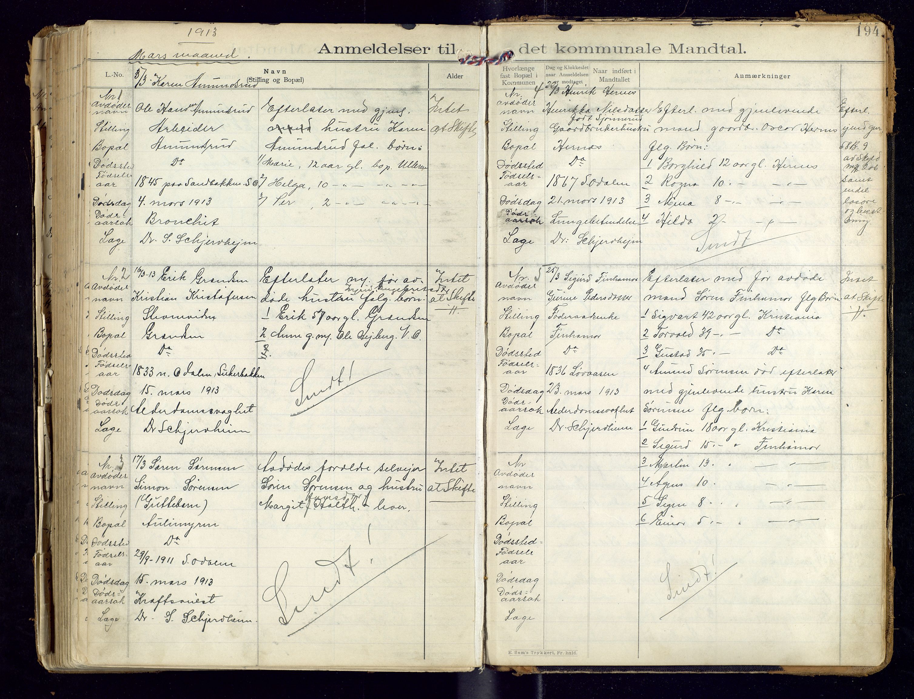 Sør-Odal lensmannskontor, AV/SAH-LHS-022/H/Hb/L0001/0002: Protokoller over anmeldte dødsfall / Protokoll over anmeldte dødsfall, 1901-1913, s. 194