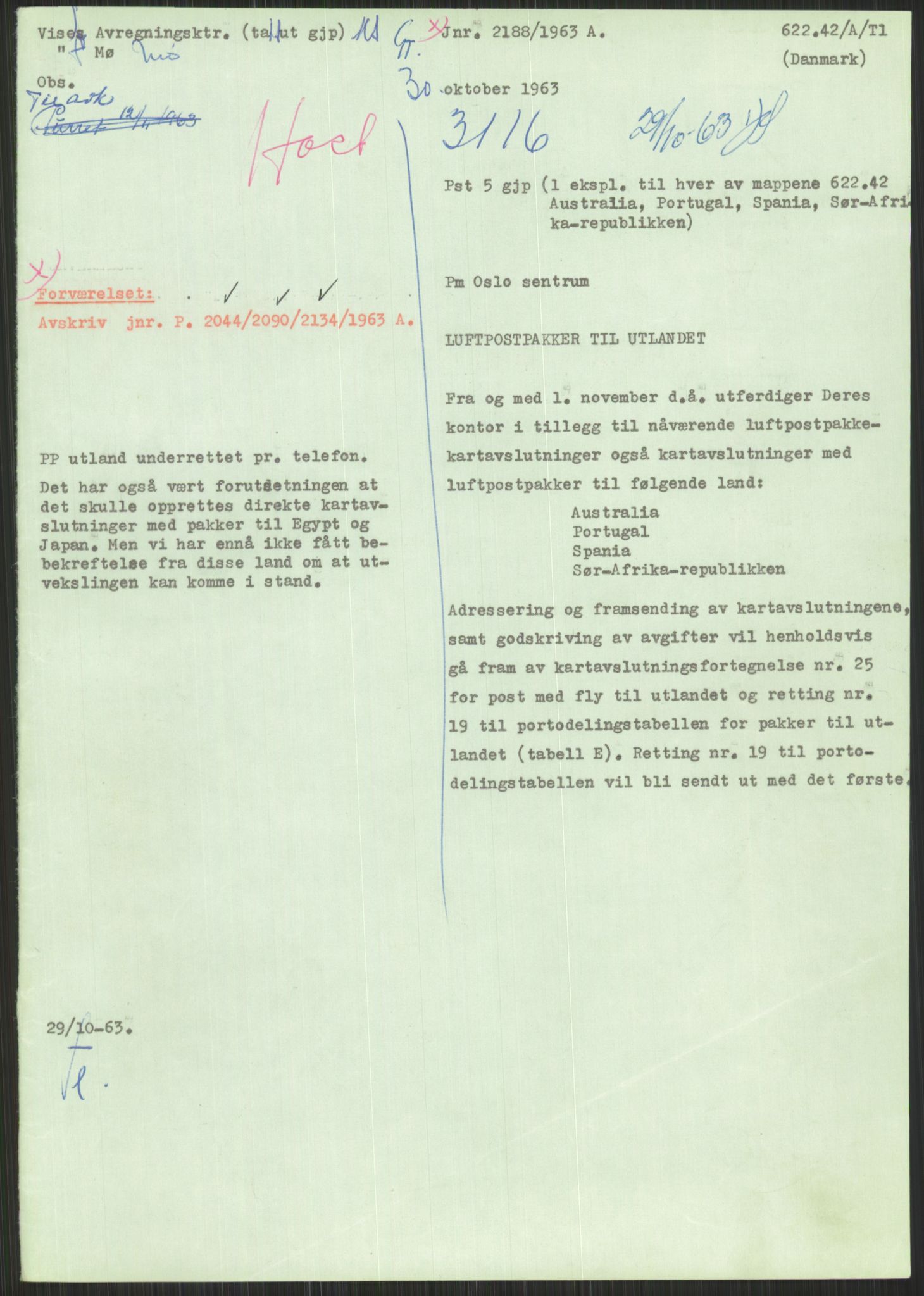 Postdirektoratet, Administrasjonsservice (TSA), AV/RA-S-4783/D/L0095/0002: De forskjellige tjenestegrener / Luftpakkepost, 1947-1965, s. 5