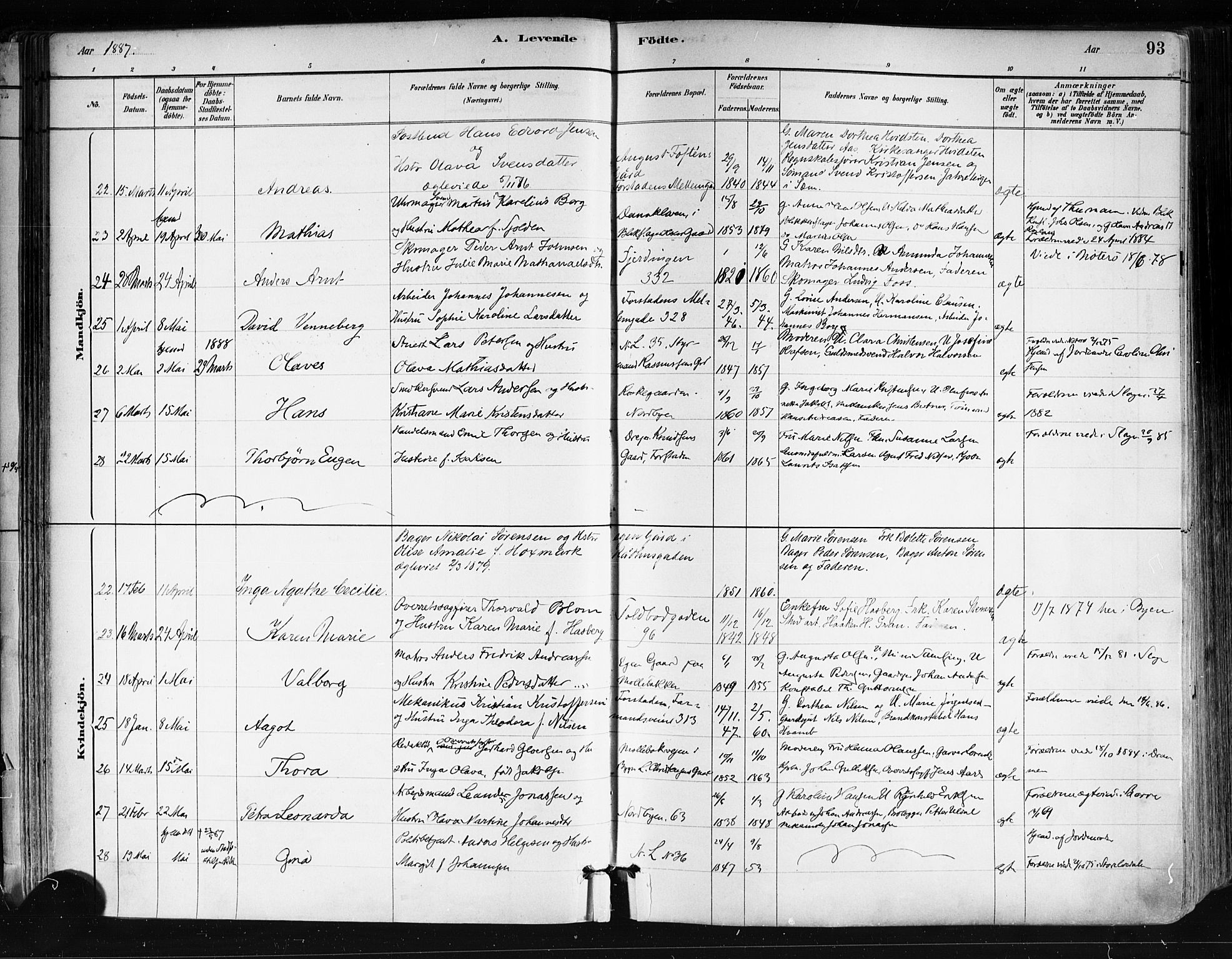 Tønsberg kirkebøker, AV/SAKO-A-330/F/Fa/L0011: Ministerialbok nr. I 11, 1881-1890, s. 93