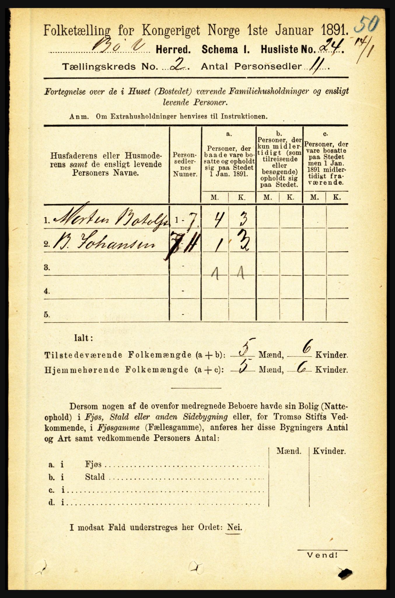 RA, Folketelling 1891 for 1867 Bø herred, 1891, s. 537