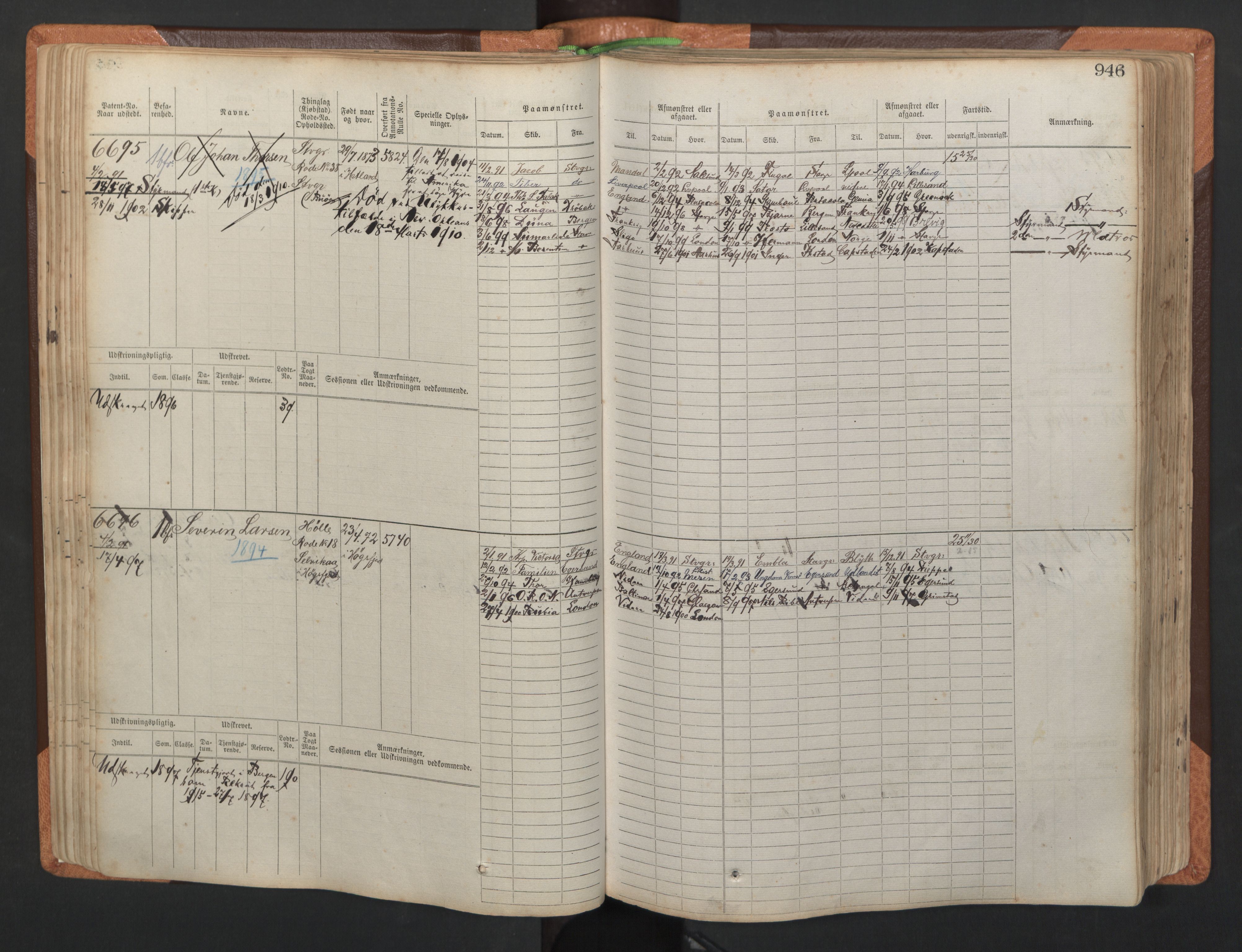 Stavanger sjømannskontor, AV/SAST-A-102006/F/Fb/Fbb/L0011: Sjøfartshovedrulle, patentnr. 6607-7206 (del 2), 1887-1896, s. 49