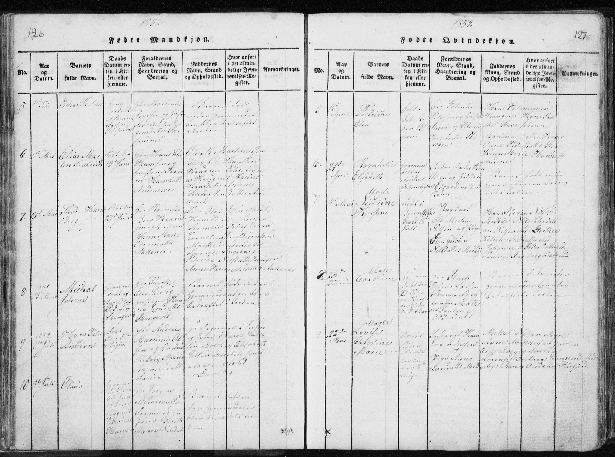 Ministerialprotokoller, klokkerbøker og fødselsregistre - Nordland, AV/SAT-A-1459/897/L1411: Klokkerbok nr. 897C01, 1820-1866, s. 126-127