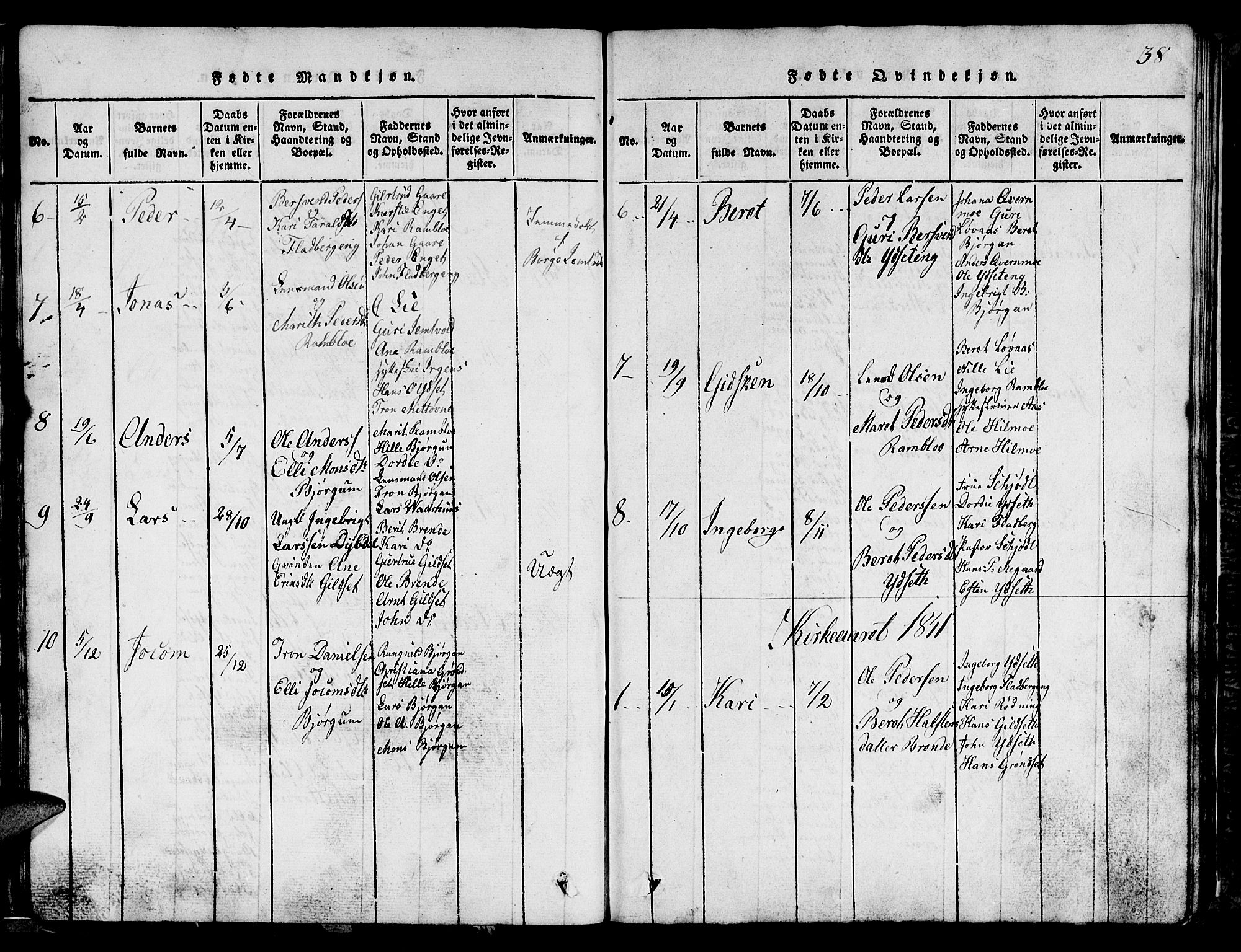 Ministerialprotokoller, klokkerbøker og fødselsregistre - Sør-Trøndelag, AV/SAT-A-1456/685/L0976: Klokkerbok nr. 685C01, 1817-1878, s. 38