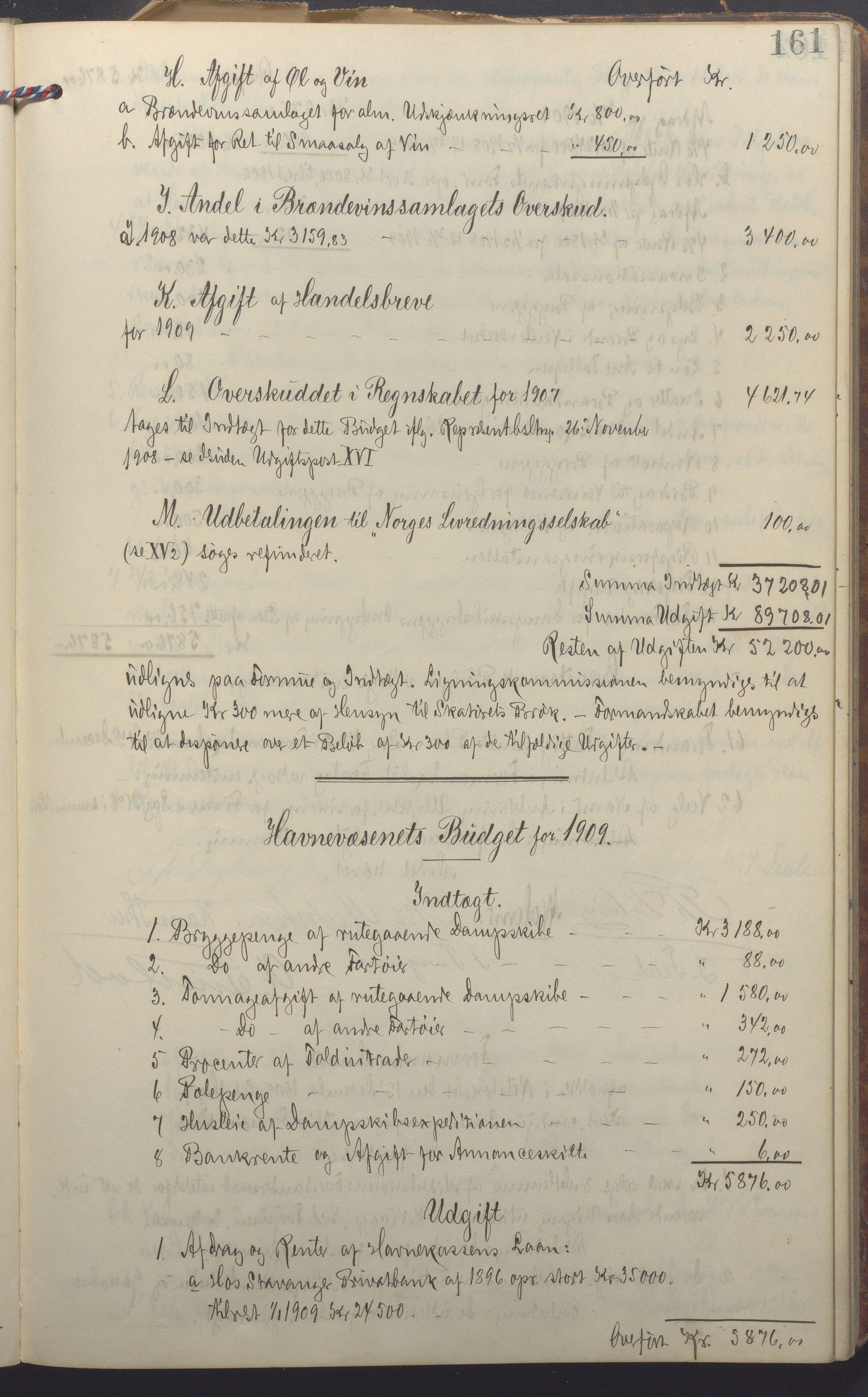 Egersund kommune (Ladested) - Formannskapet, IKAR/K-100502/A/L0007: Forhandlingsprotokoll, 1907-1912, s. 161