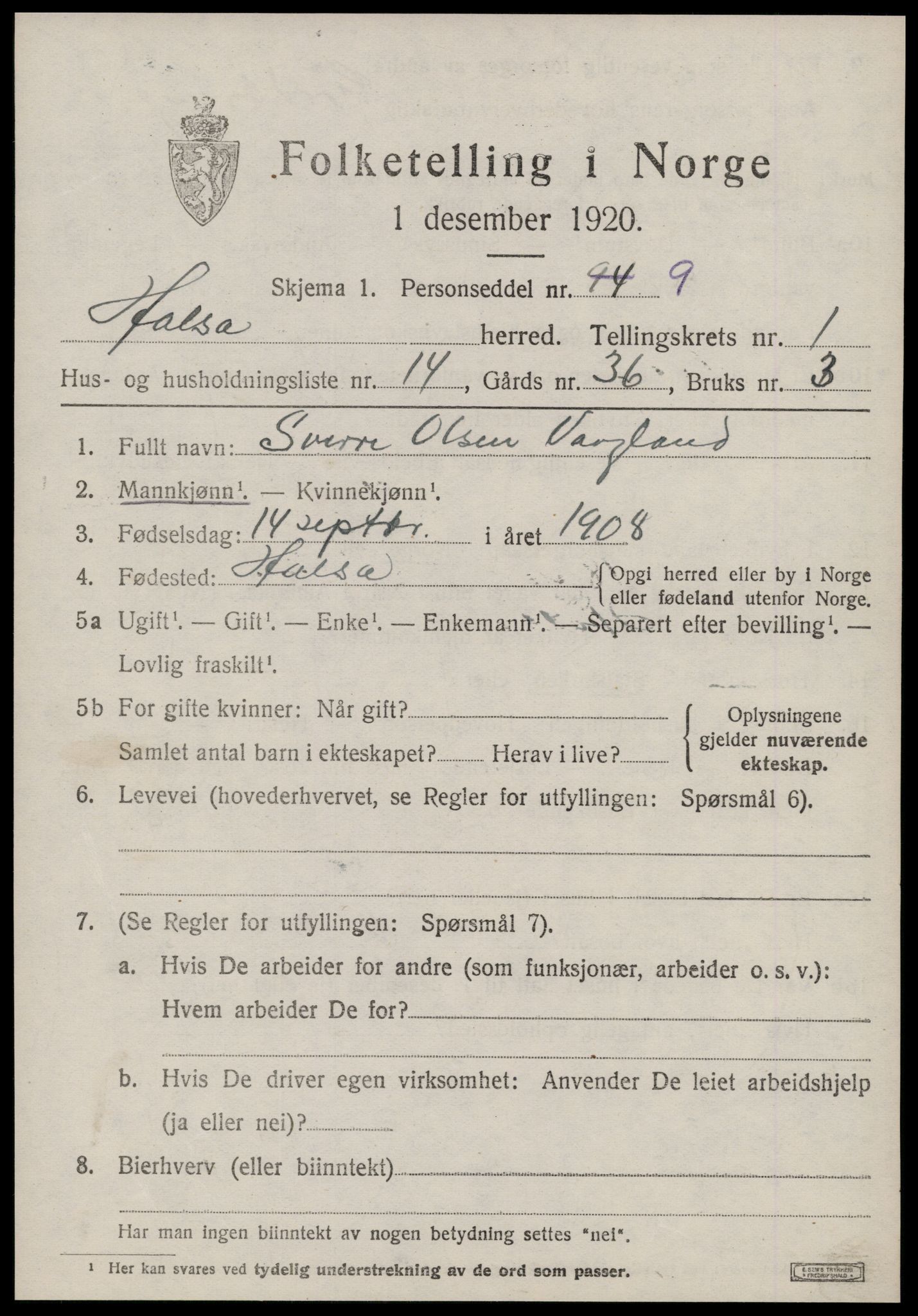 SAT, Folketelling 1920 for 1571 Halsa herred, 1920, s. 630