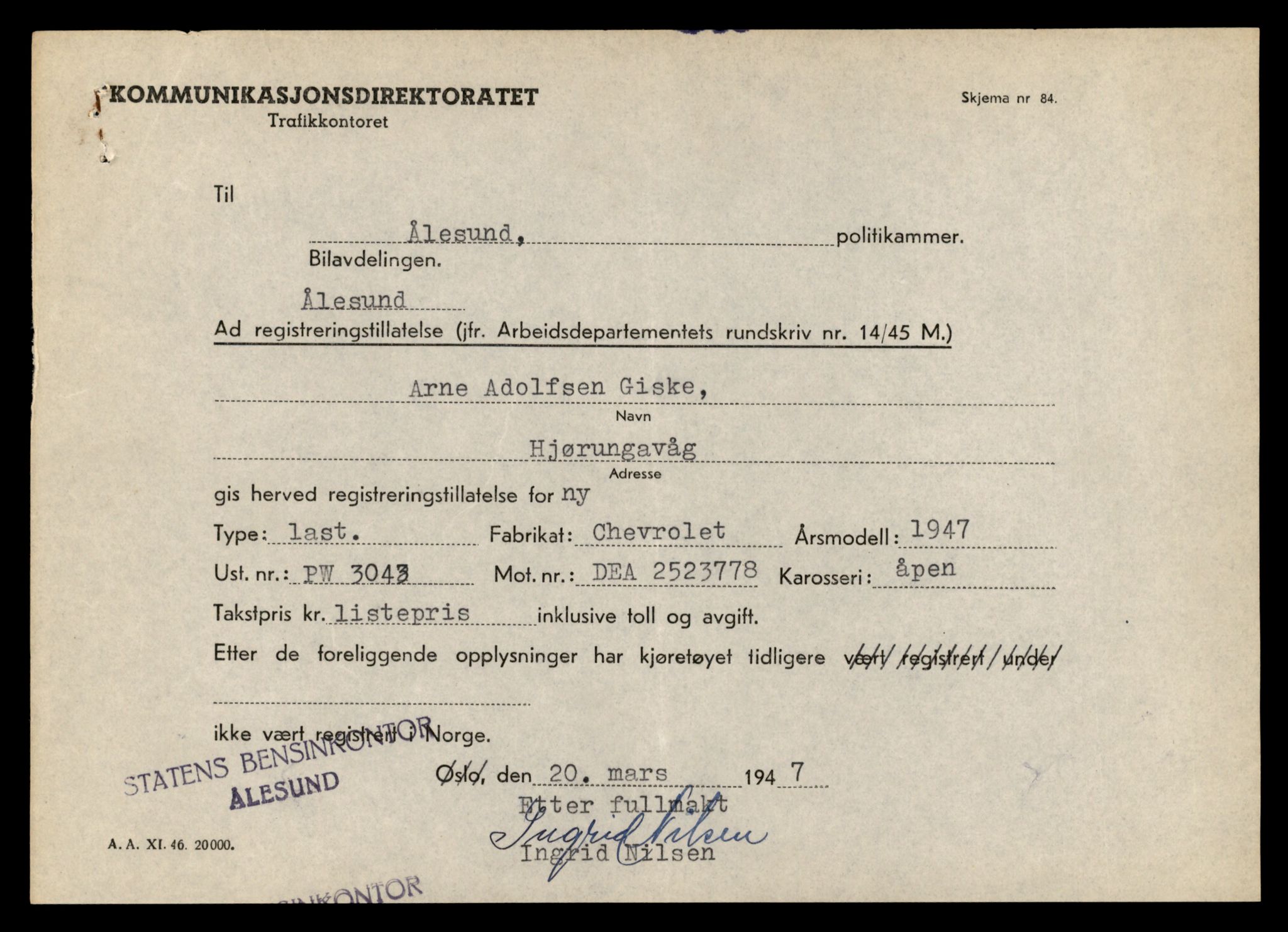 Møre og Romsdal vegkontor - Ålesund trafikkstasjon, AV/SAT-A-4099/F/Fe/L0034: Registreringskort for kjøretøy T 12500 - T 12652, 1927-1998, s. 1262