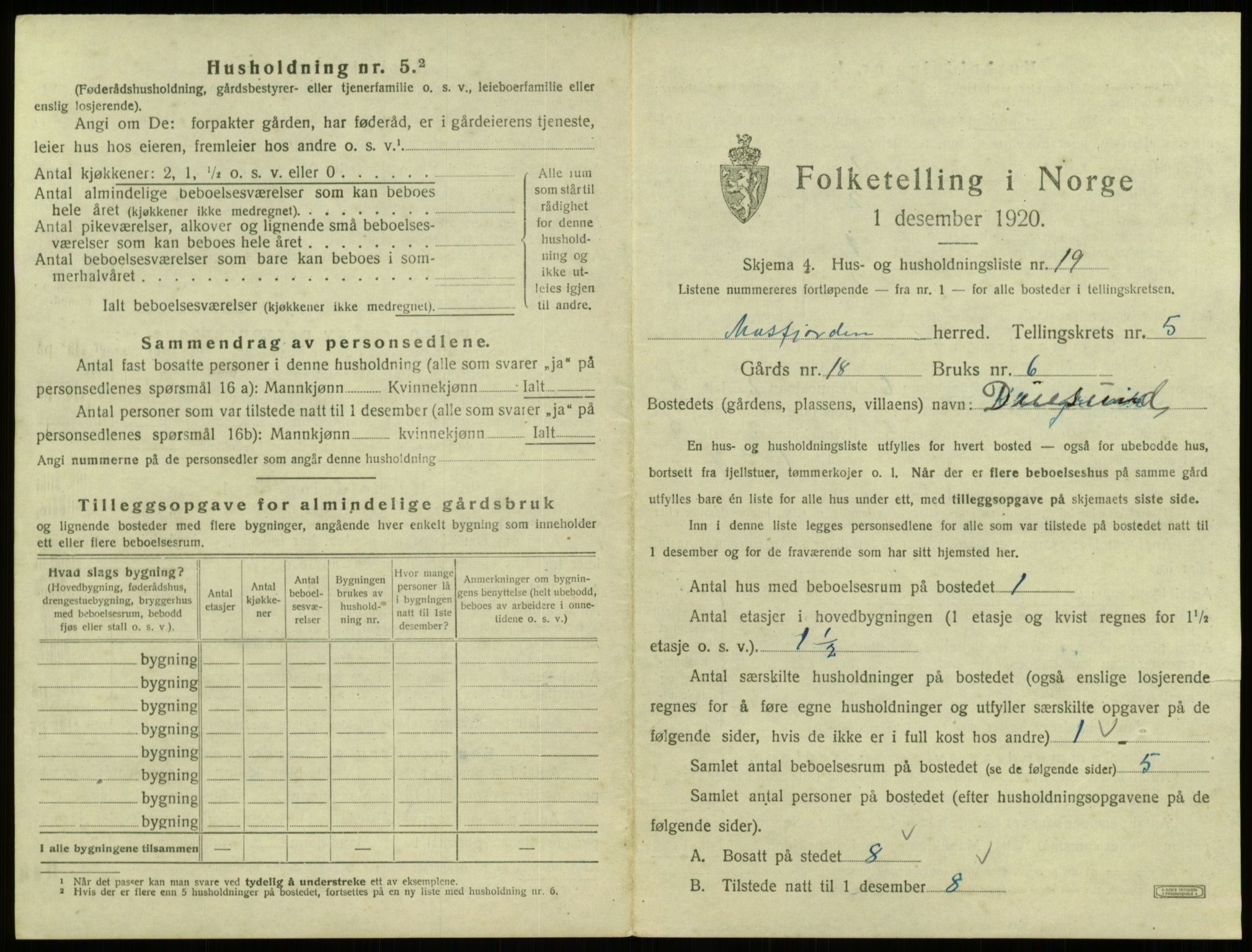 SAB, Folketelling 1920 for 1266 Masfjorden herred, 1920, s. 282
