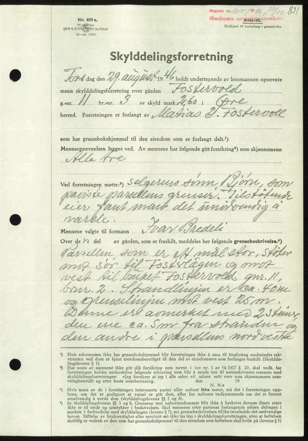 Nordmøre sorenskriveri, AV/SAT-A-4132/1/2/2Ca: Pantebok nr. A102, 1946-1946, Dagboknr: 2027/1946