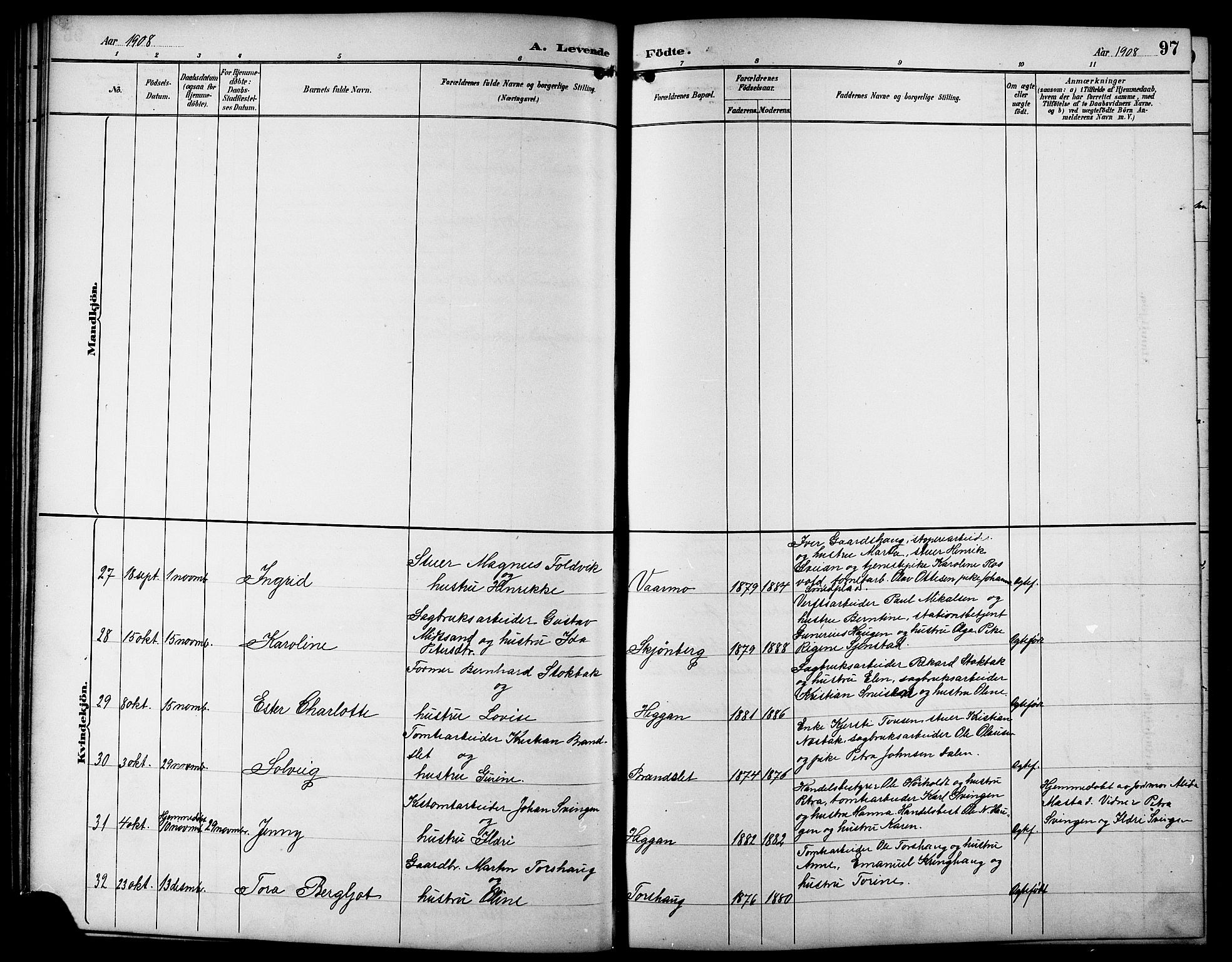 Ministerialprotokoller, klokkerbøker og fødselsregistre - Sør-Trøndelag, SAT/A-1456/617/L0431: Klokkerbok nr. 617C01, 1889-1910, s. 97