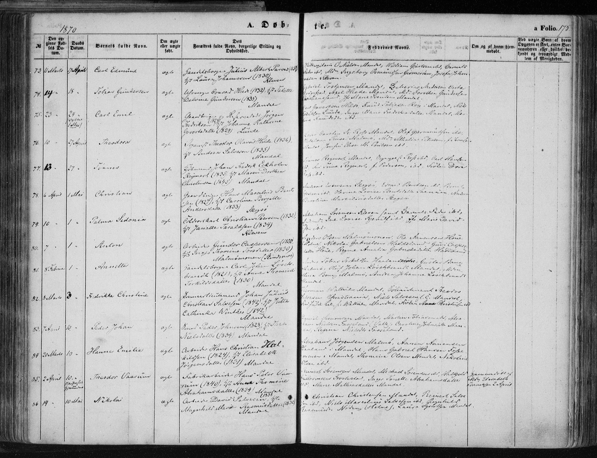 Mandal sokneprestkontor, AV/SAK-1111-0030/F/Fa/Faa/L0014: Ministerialbok nr. A 14, 1859-1872, s. 175