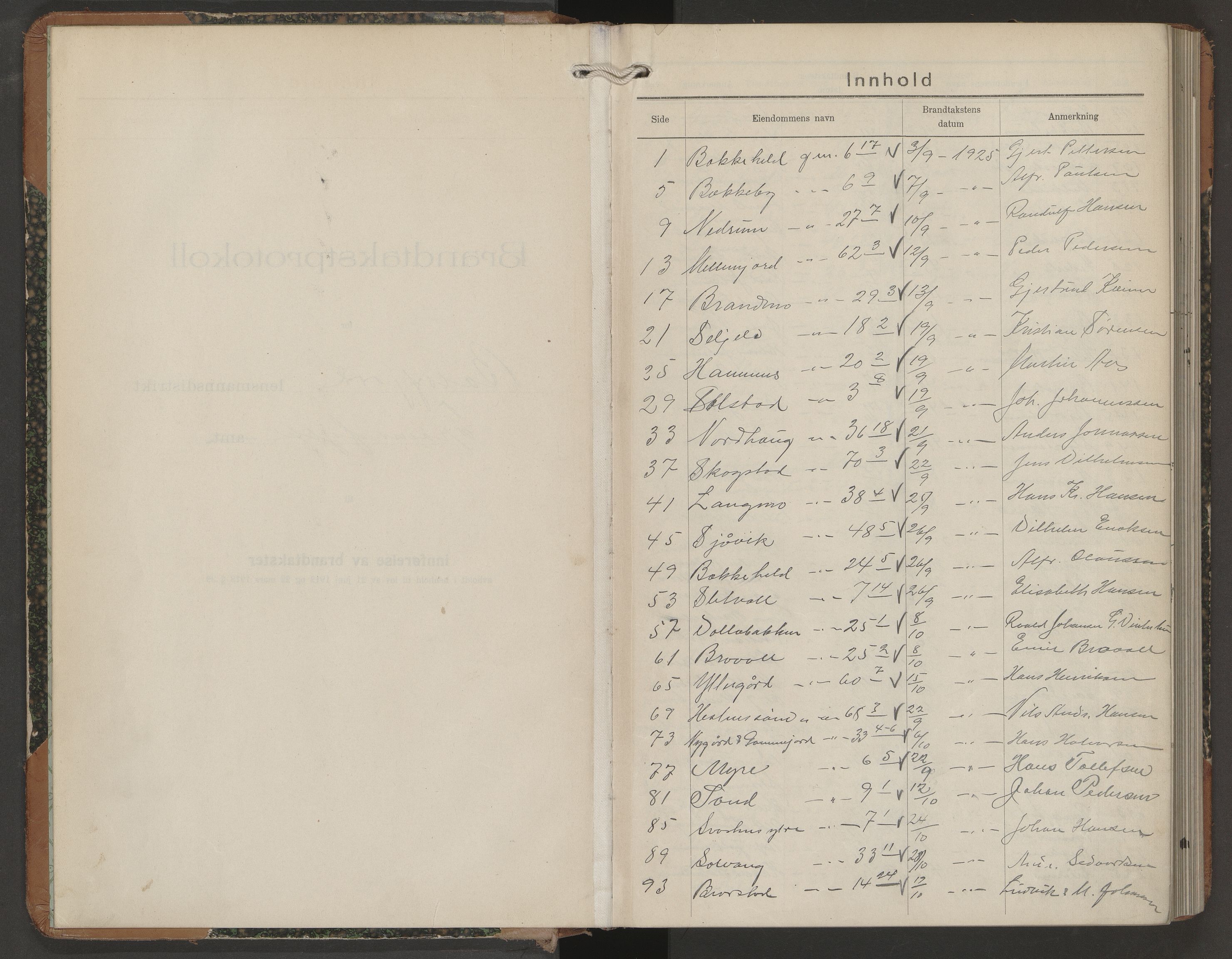 Lensmannen i Balsfjord, AV/SATØ-S-0085/Hf/Hfb/L0184: Branntakstprotokoller 1873-1971. Med register, 1925-1927