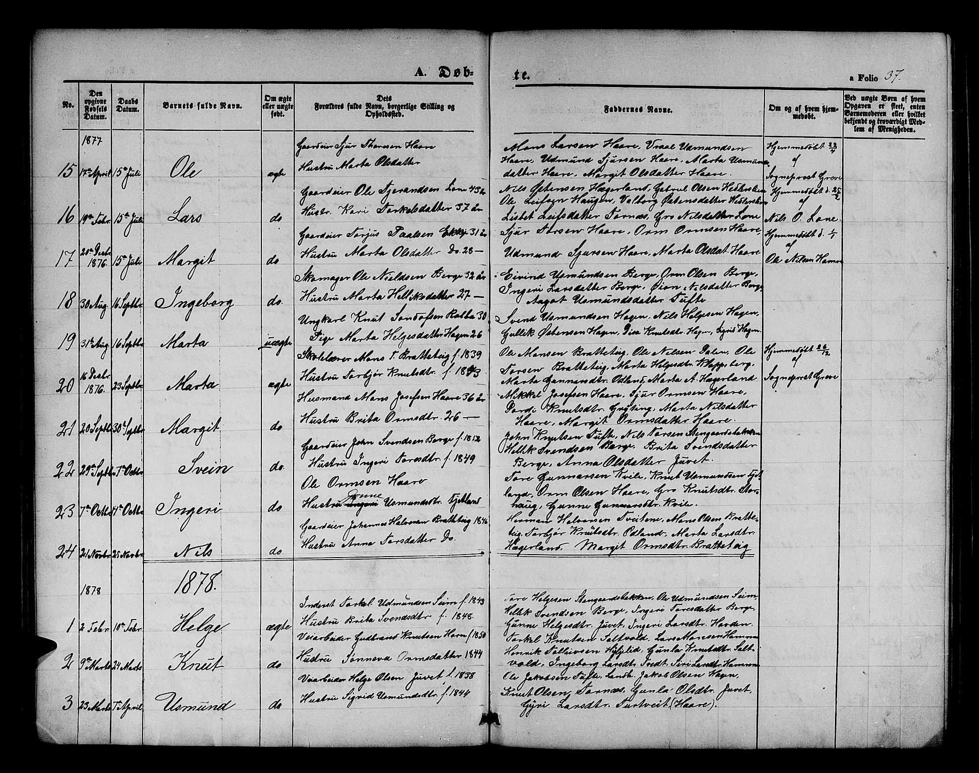 Røldal sokneprestembete, AV/SAB-A-100247: Klokkerbok nr. A 2, 1861-1886, s. 37