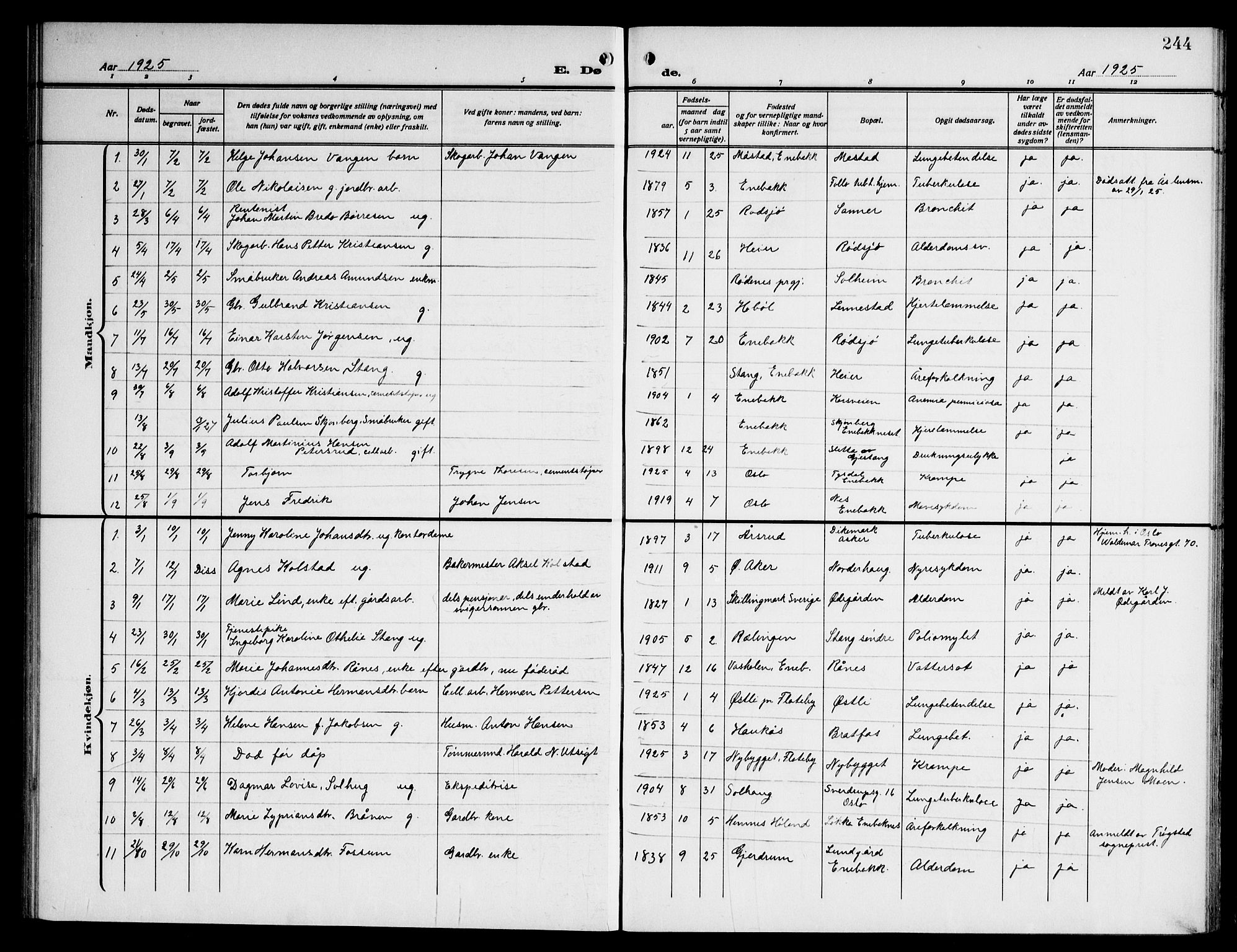 Enebakk prestekontor Kirkebøker, AV/SAO-A-10171c/G/Ga/L0007: Klokkerbok nr. I 7, 1911-1949, s. 244