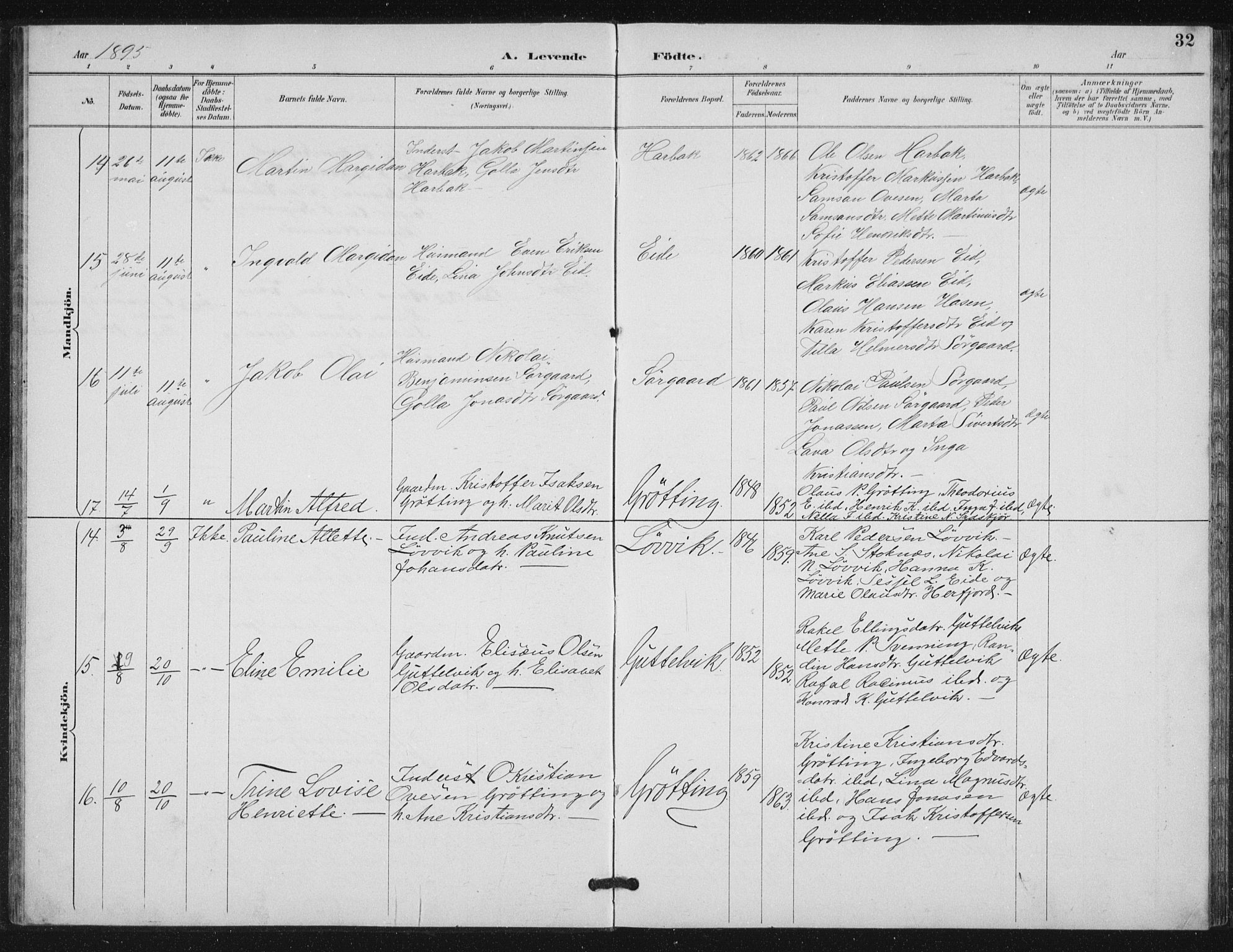 Ministerialprotokoller, klokkerbøker og fødselsregistre - Sør-Trøndelag, AV/SAT-A-1456/656/L0698: Klokkerbok nr. 656C04, 1890-1904, s. 32