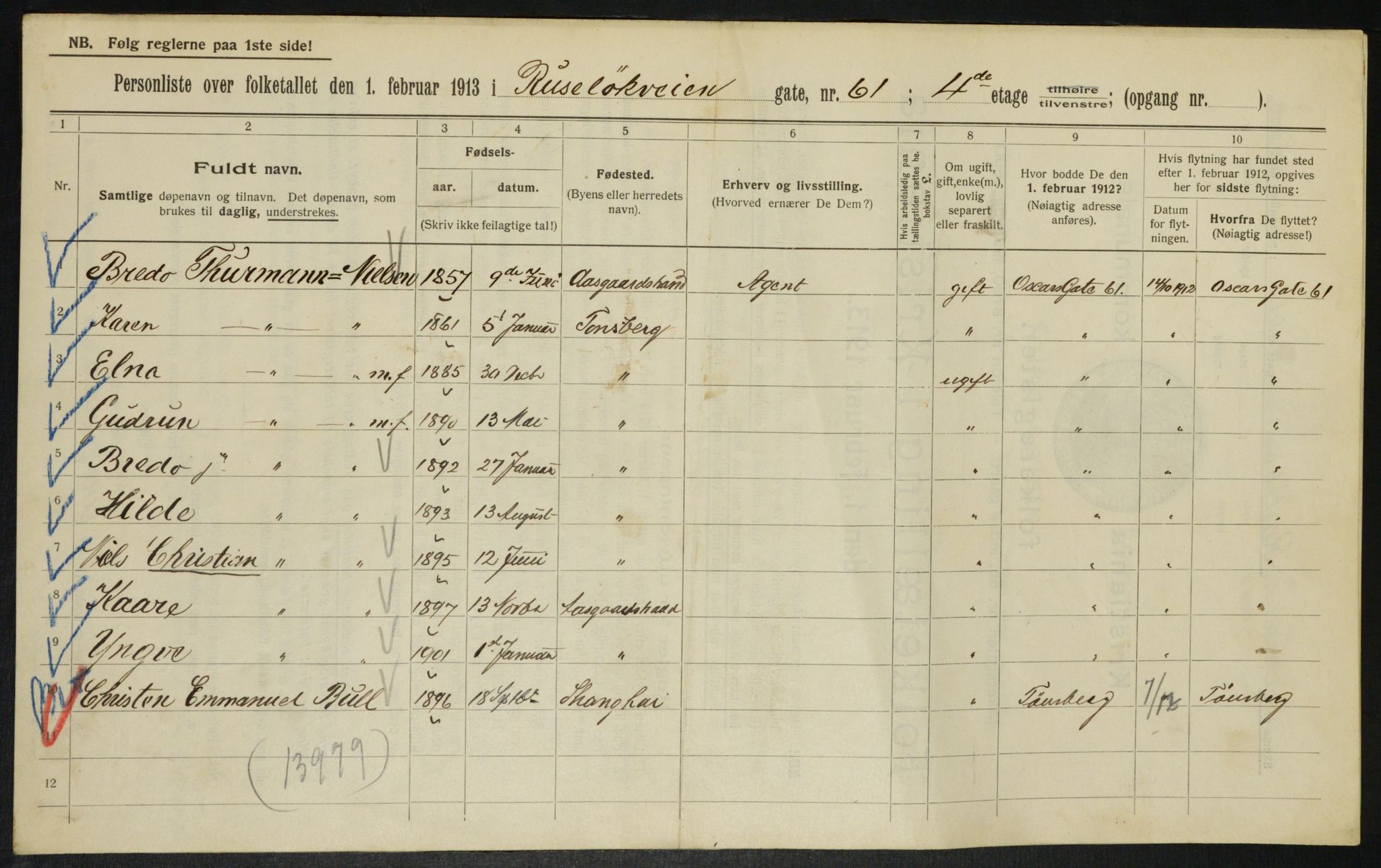 OBA, Kommunal folketelling 1.2.1913 for Kristiania, 1913, s. 85600