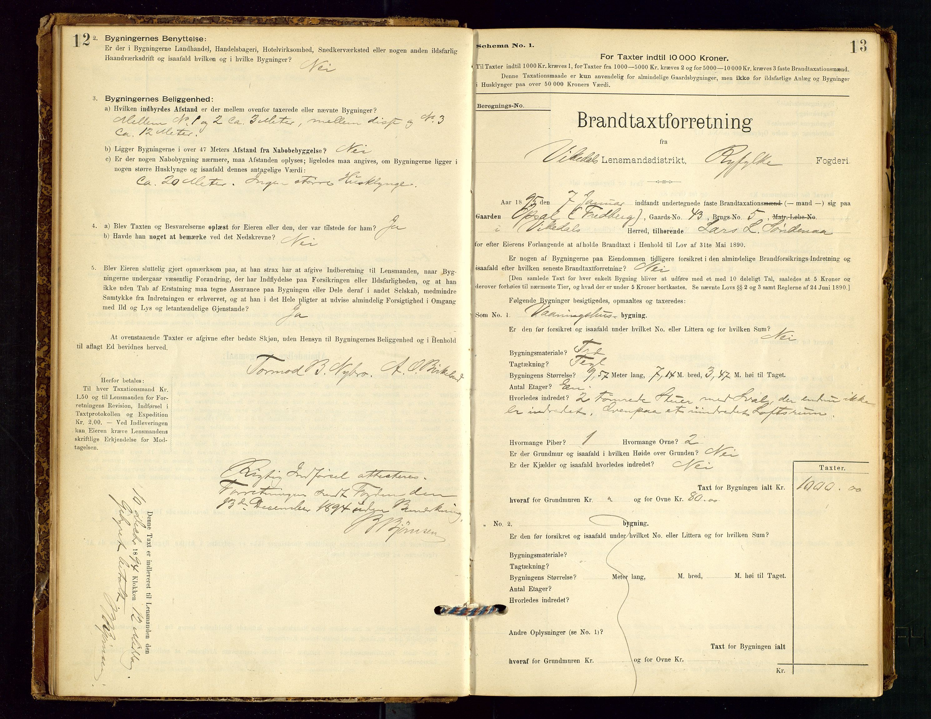 Vikedal lensmannskontor, AV/SAST-A-100179/Gob/L0004: Branntakstprotokoll, 1894-1952, s. 12-13