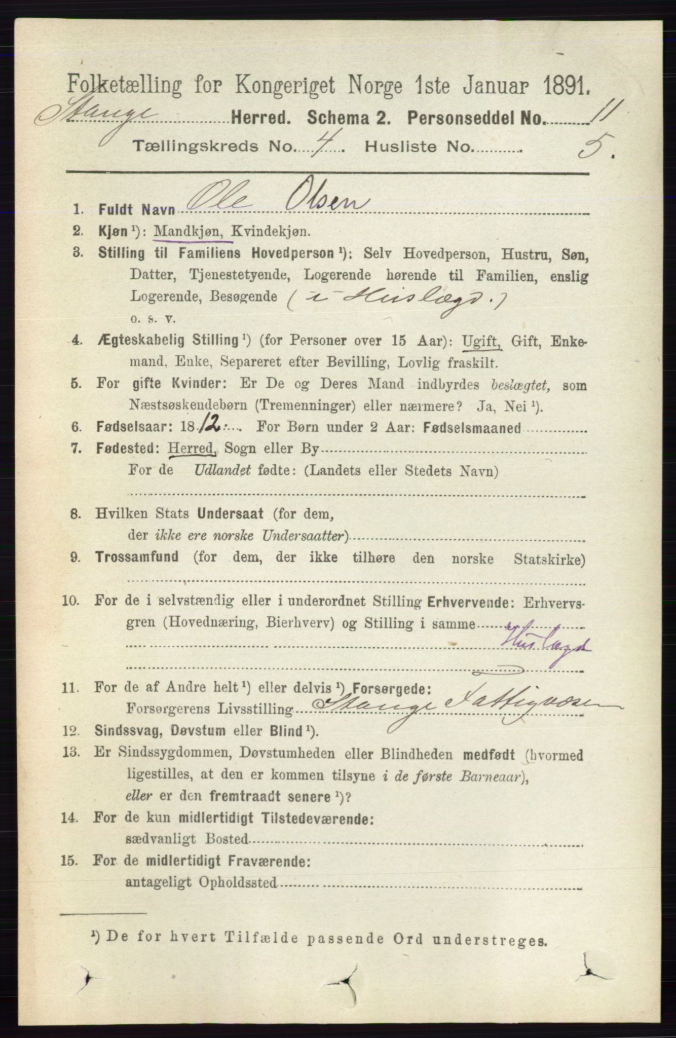 RA, Folketelling 1891 for 0417 Stange herred, 1891, s. 2378