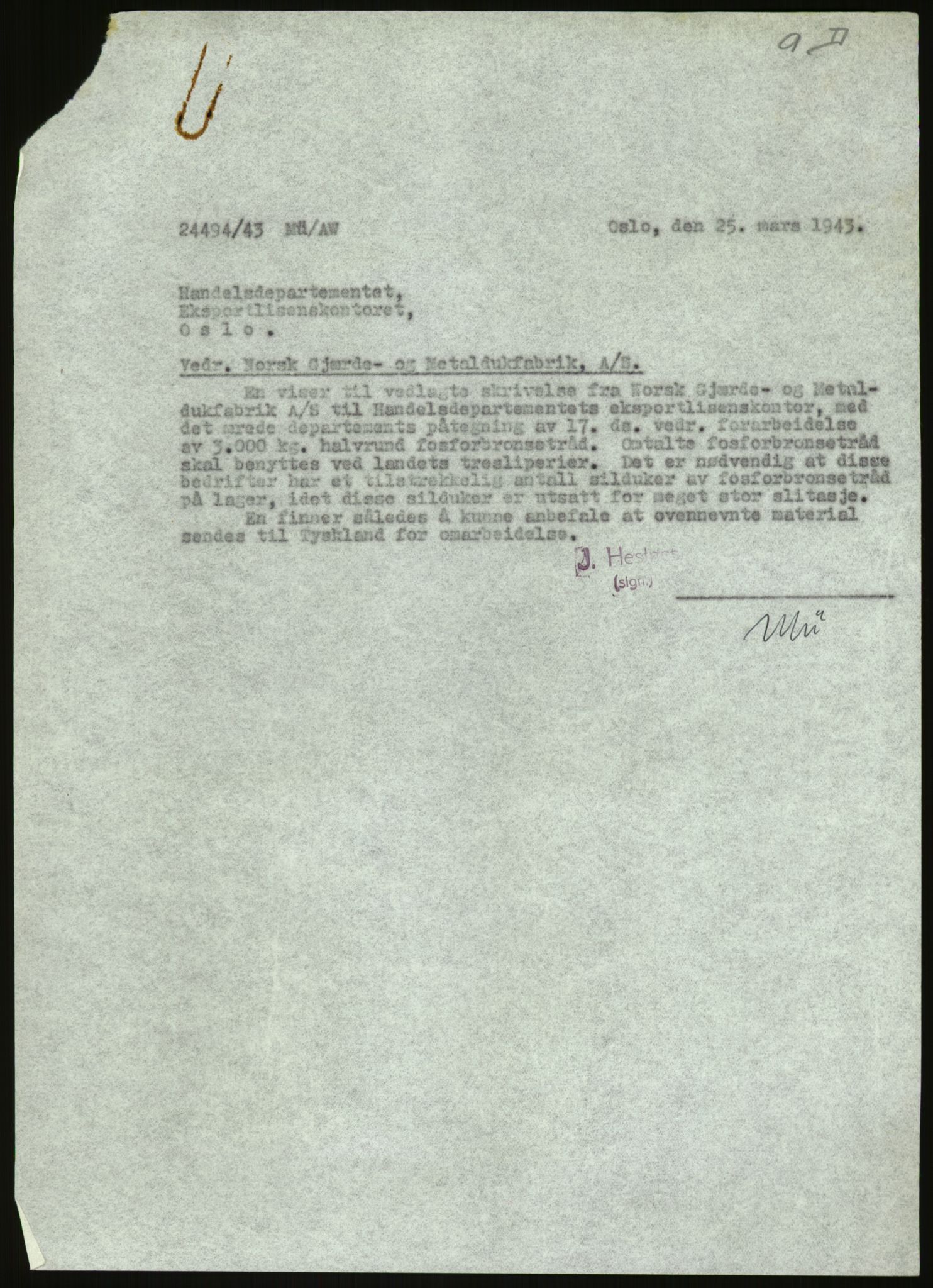 Direktoratet for industriforsyning, Sekretariatet, AV/RA-S-4153/D/Df/L0054: 9. Metallkontoret, 1940-1945, s. 523