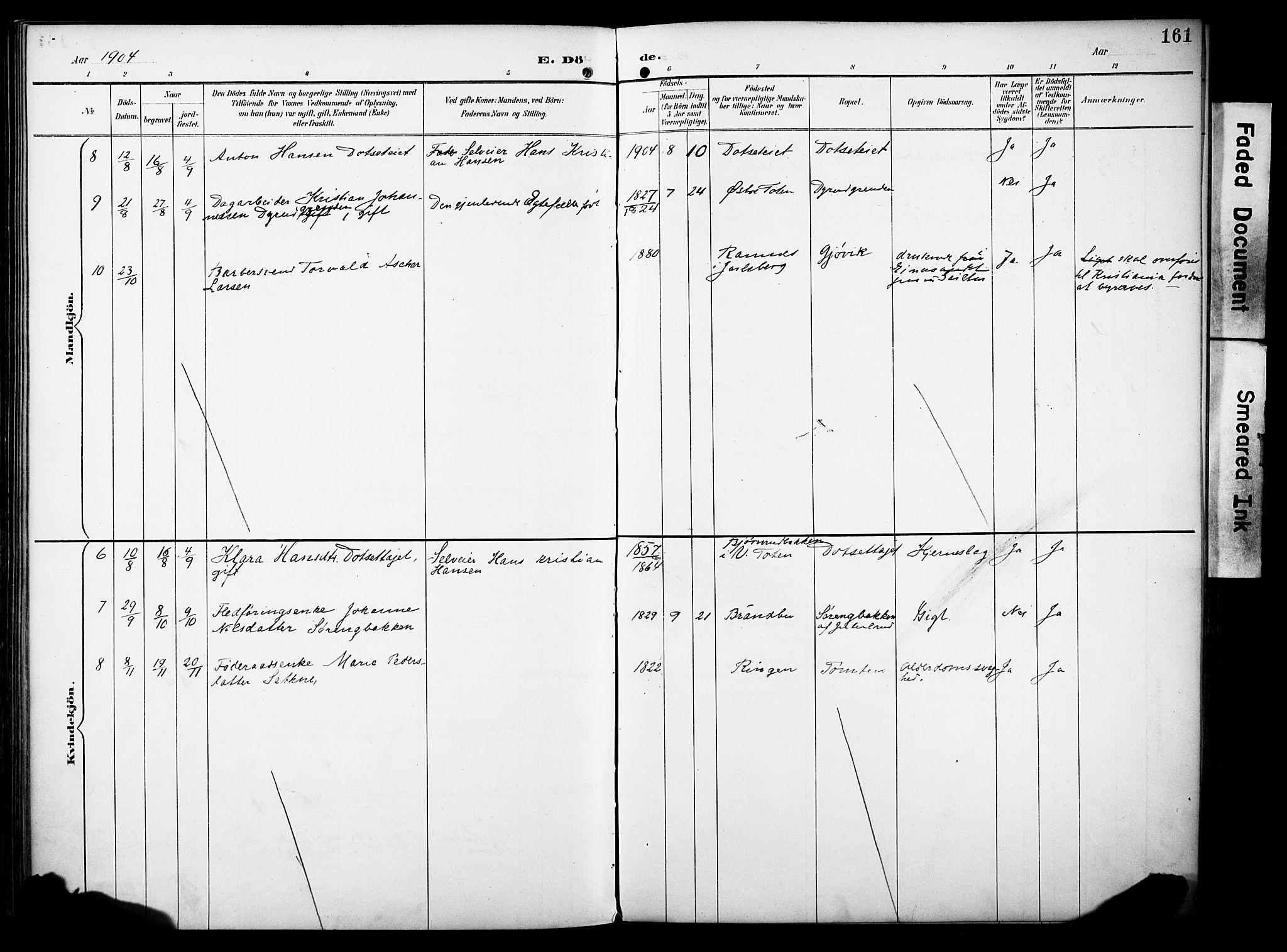 Vestre Toten prestekontor, SAH/PREST-108/H/Ha/Haa/L0012: Ministerialbok nr. 12, 1890-1906, s. 161