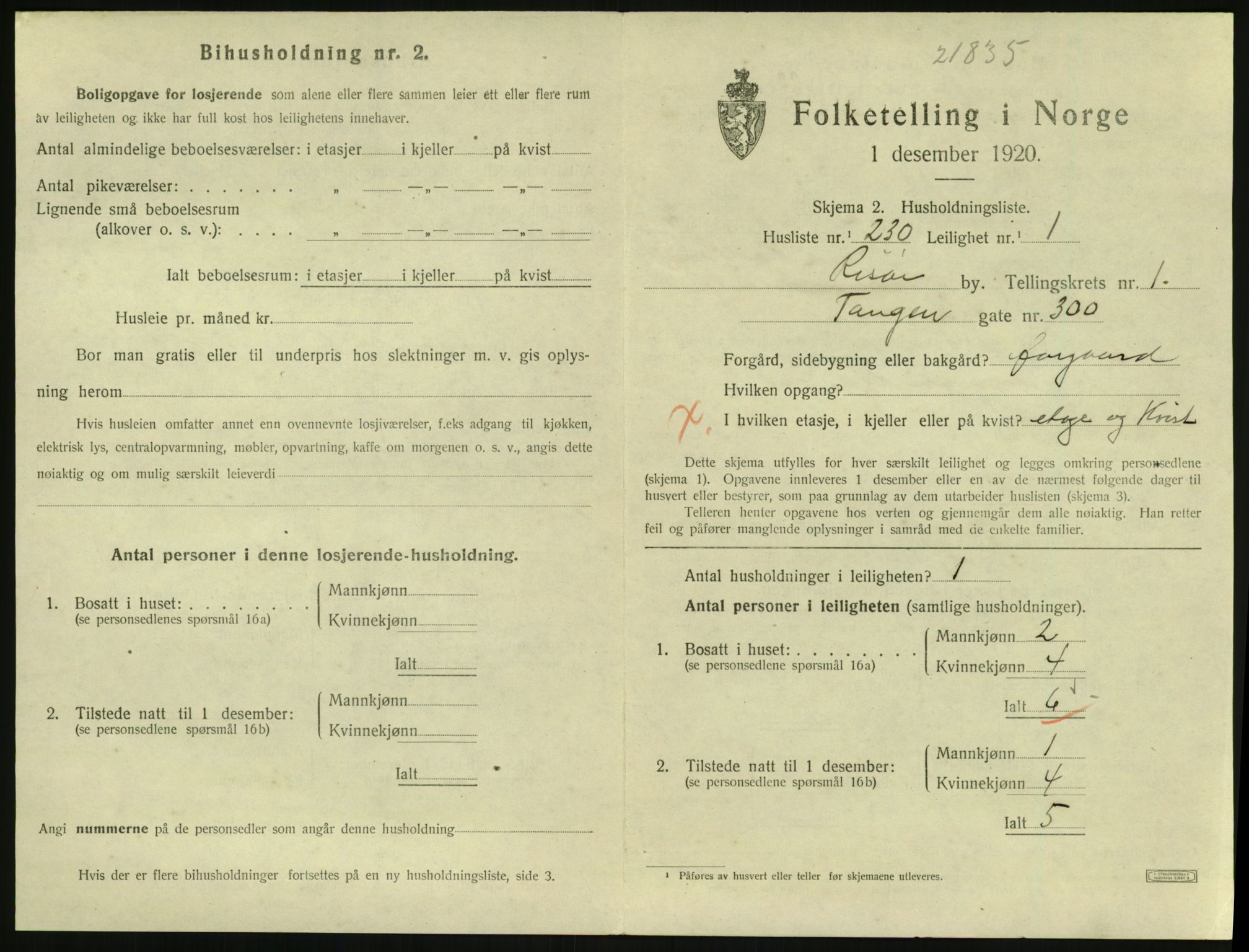 SAK, Folketelling 1920 for 0901 Risør kjøpstad, 1920, s. 1905