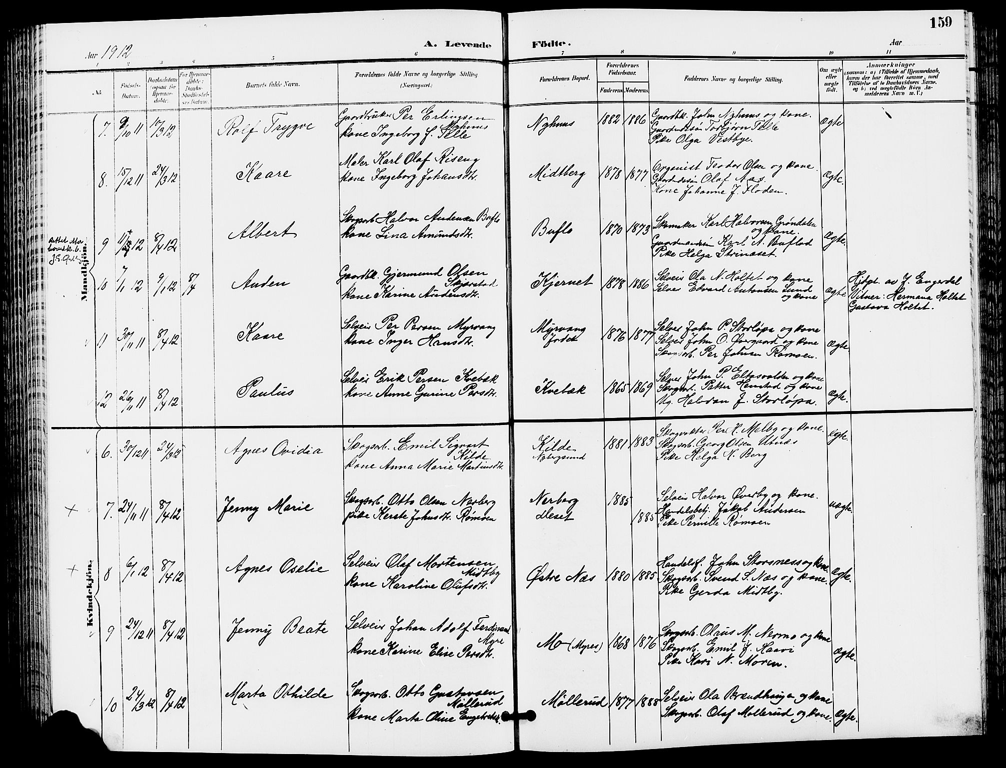 Trysil prestekontor, AV/SAH-PREST-046/H/Ha/Hab/L0006: Klokkerbok nr. 6, 1896-1912, s. 159