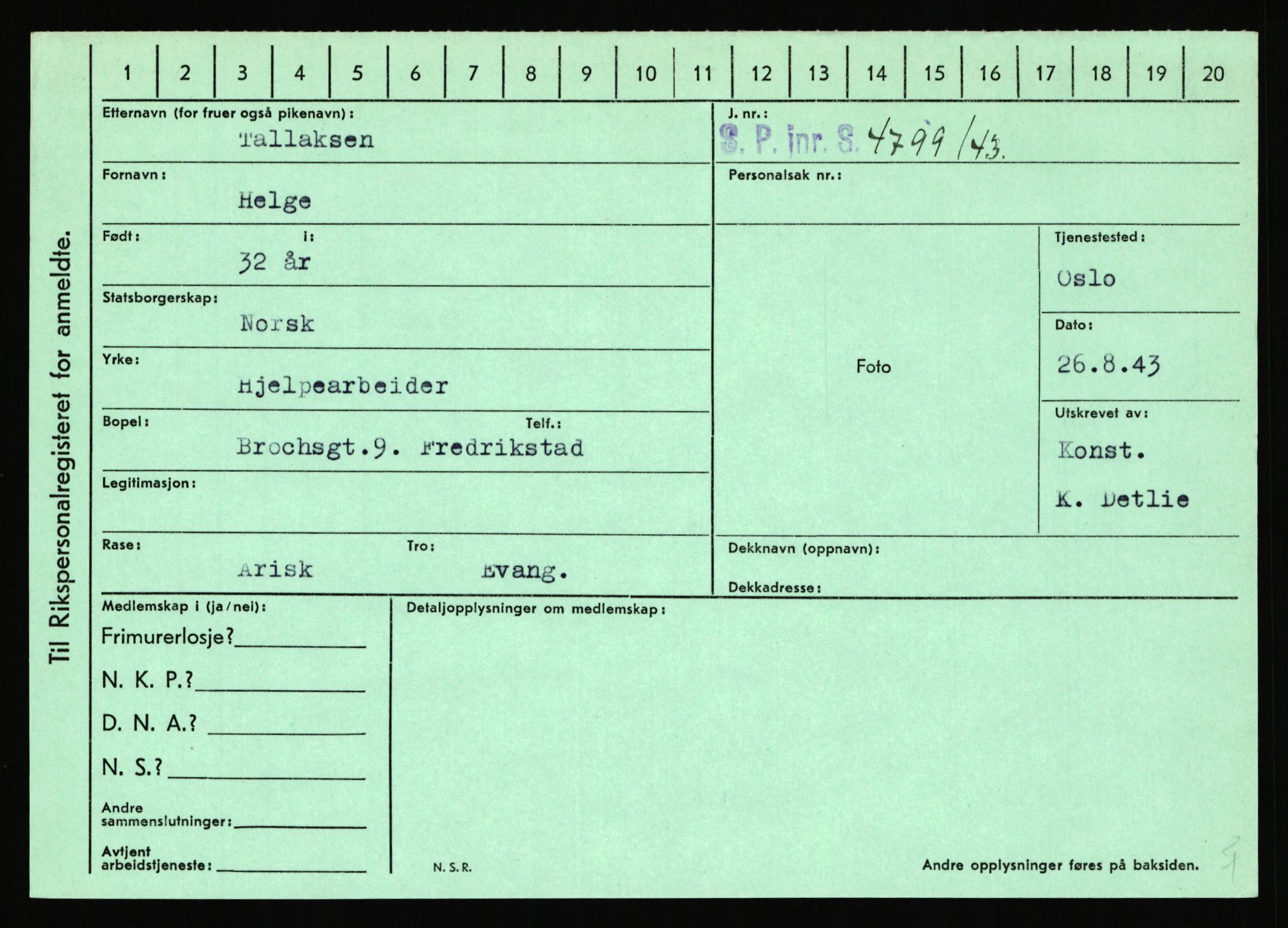 Statspolitiet - Hovedkontoret / Osloavdelingen, AV/RA-S-1329/C/Ca/L0015: Svea - Tøsse, 1943-1945, s. 1850