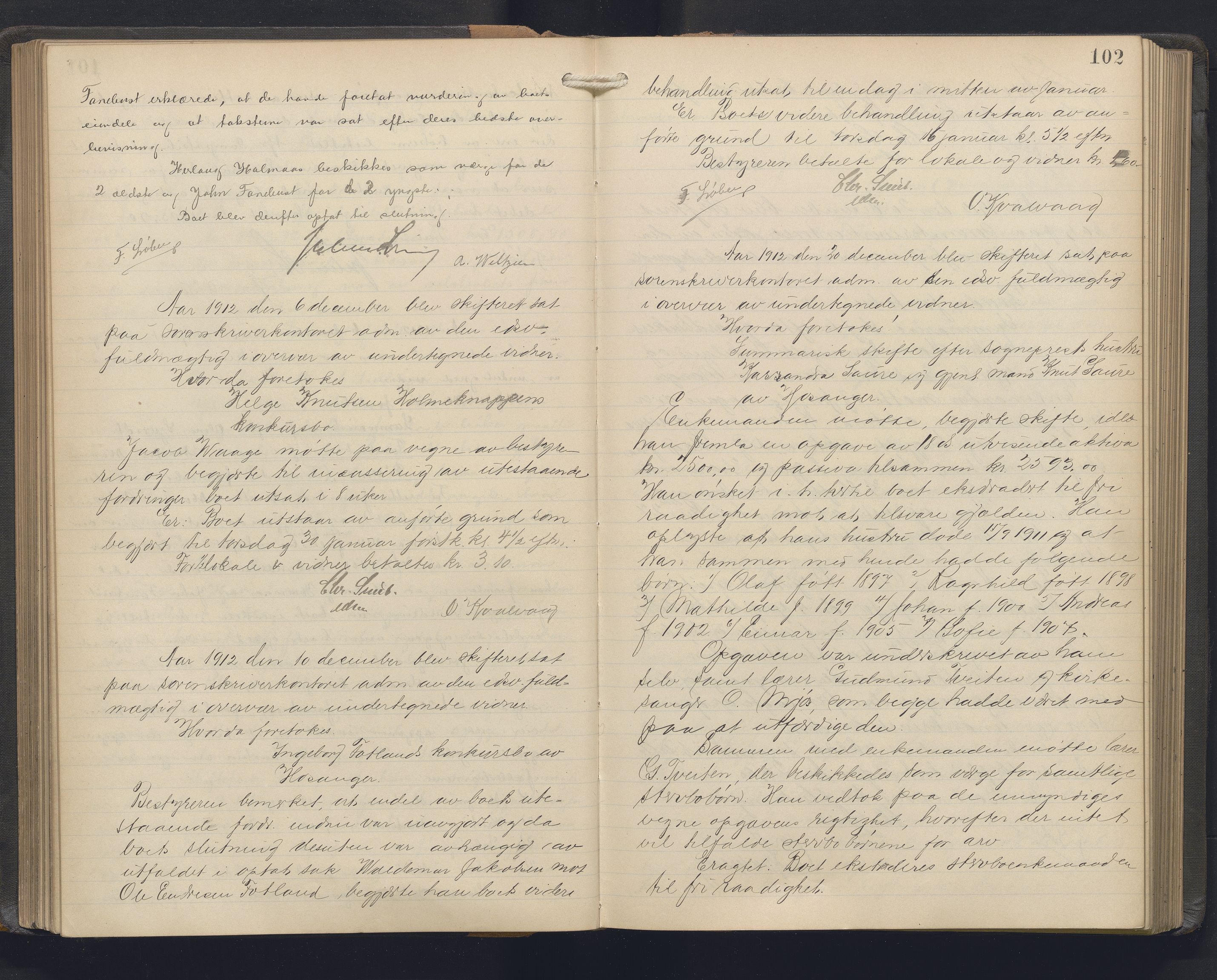 Nordhordland sorenskrivar, AV/SAB-A-2901/1/H/Hc/L0006: Skifteforhandlingsprotokollar, 1911-1917, s. 102
