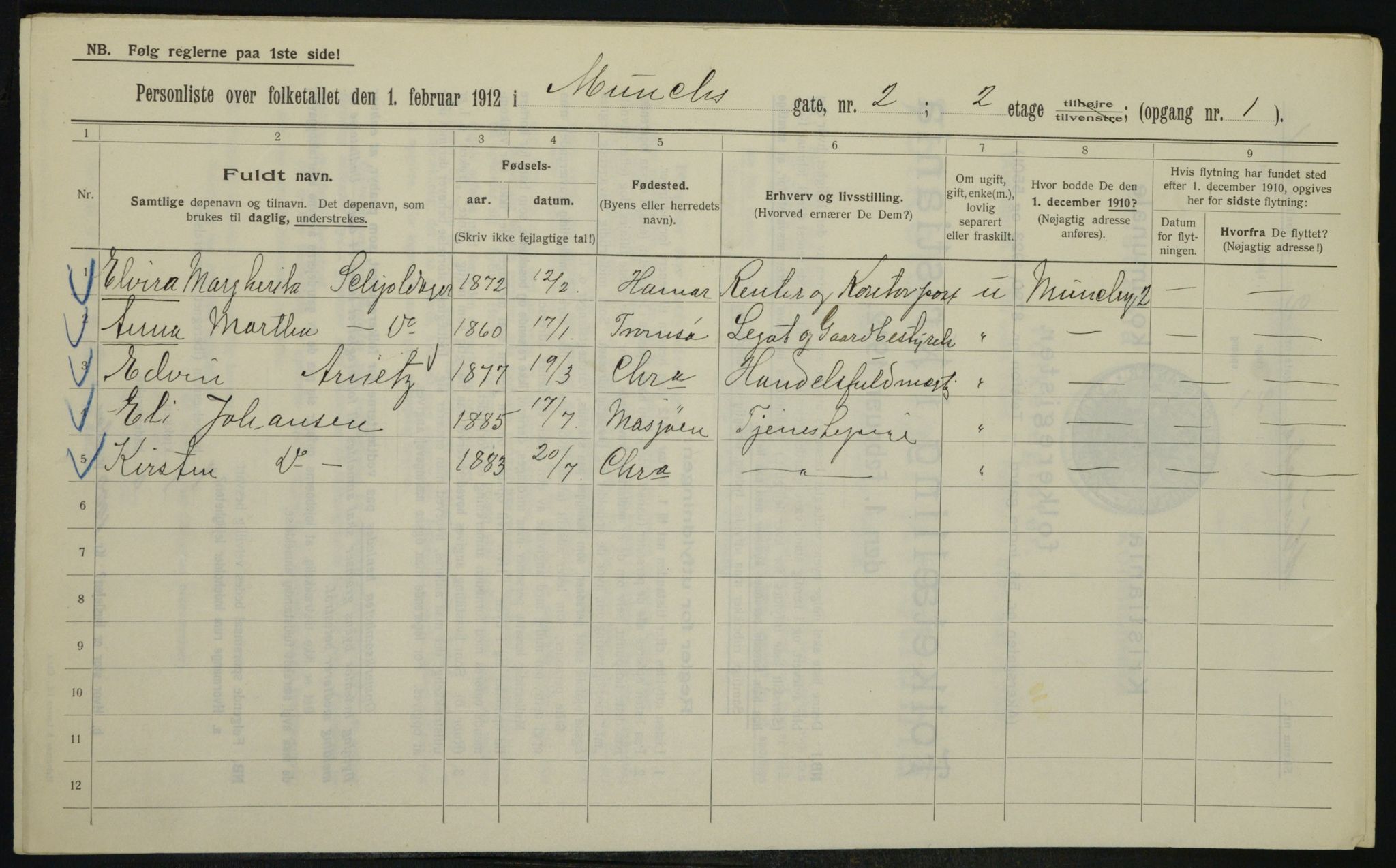 OBA, Kommunal folketelling 1.2.1912 for Kristiania, 1912, s. 67133