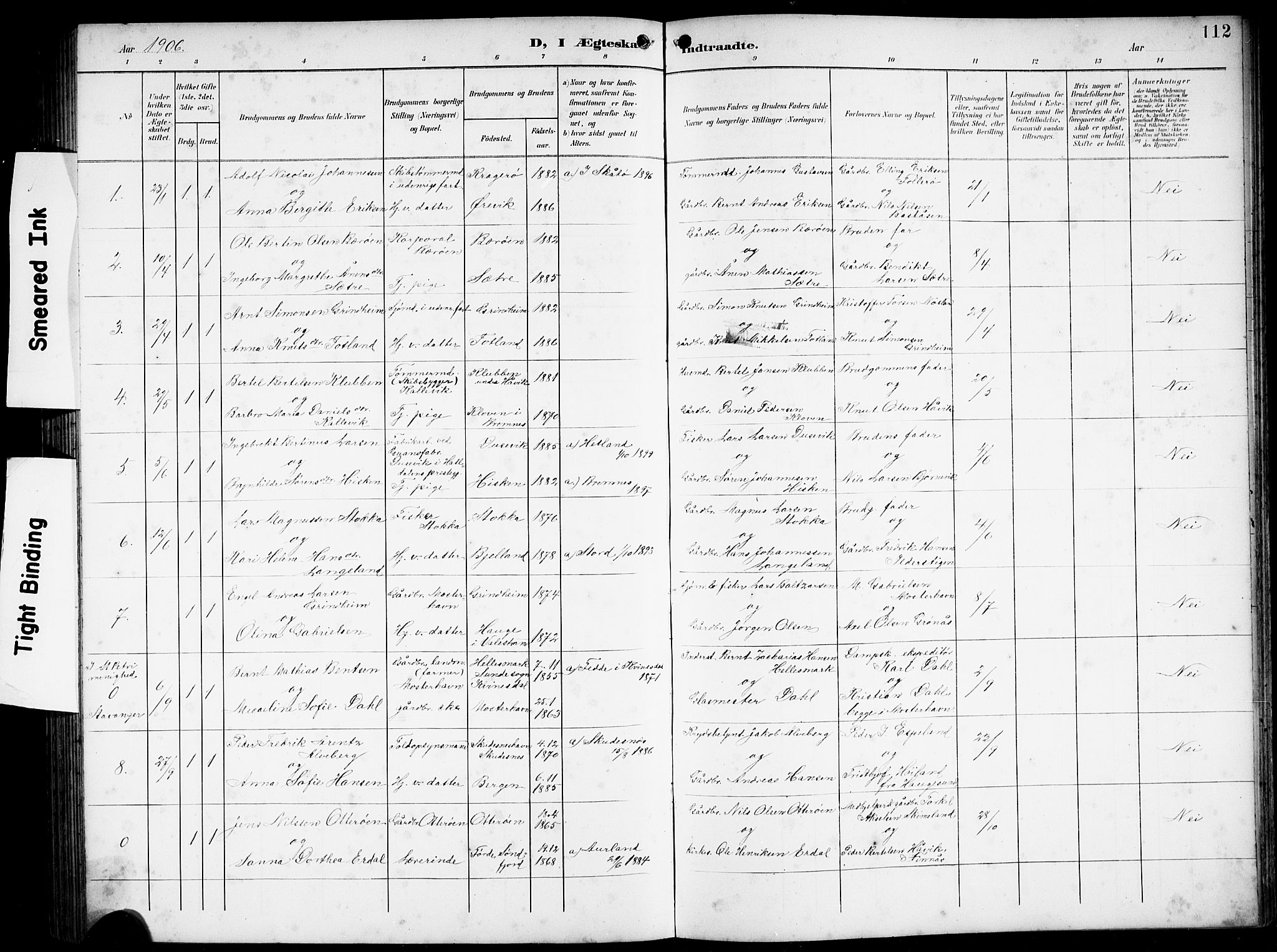 Finnås sokneprestembete, AV/SAB-A-99925/H/Ha/Hab/Haba/L0004: Klokkerbok nr. A 4, 1901-1924, s. 112