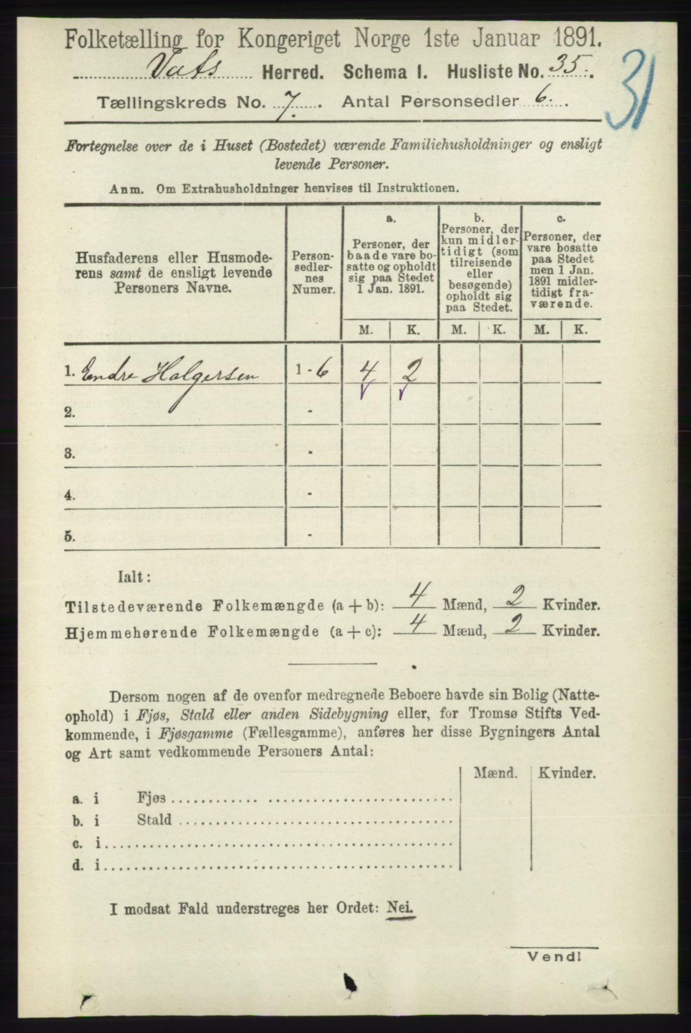 RA, Folketelling 1891 for 1155 Vats herred, 1891, s. 1094